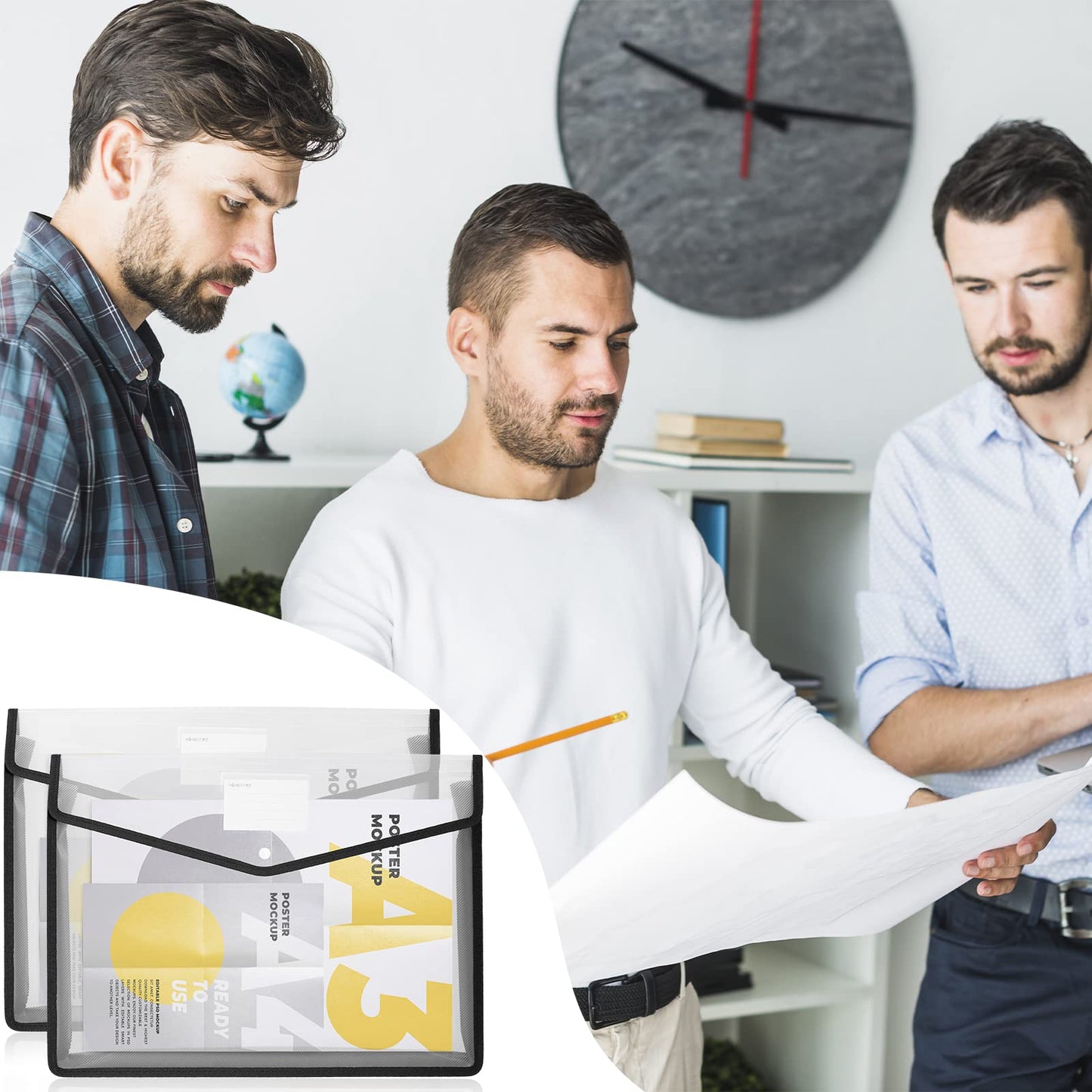 3 Pcs 11 x 17 Inch Expandable Tabloid Size Document Folder with Label A3 Plastic Folders for Documents Expanding File Wallet Envelope Size (3, Black)