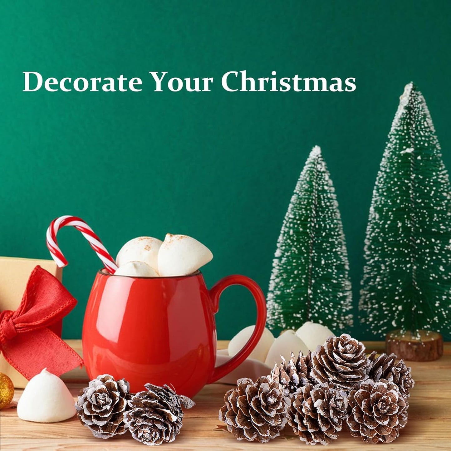 Deloky 150 Pcs Christmas Natural Mini Pine Cones- 1" Small Christmas Snow Pinecones Ornaments- Thanksgiving Mini Snow Pinecones for DIY Crafts Vase Fillers Fall Winter Home Christmas Tree Decor
