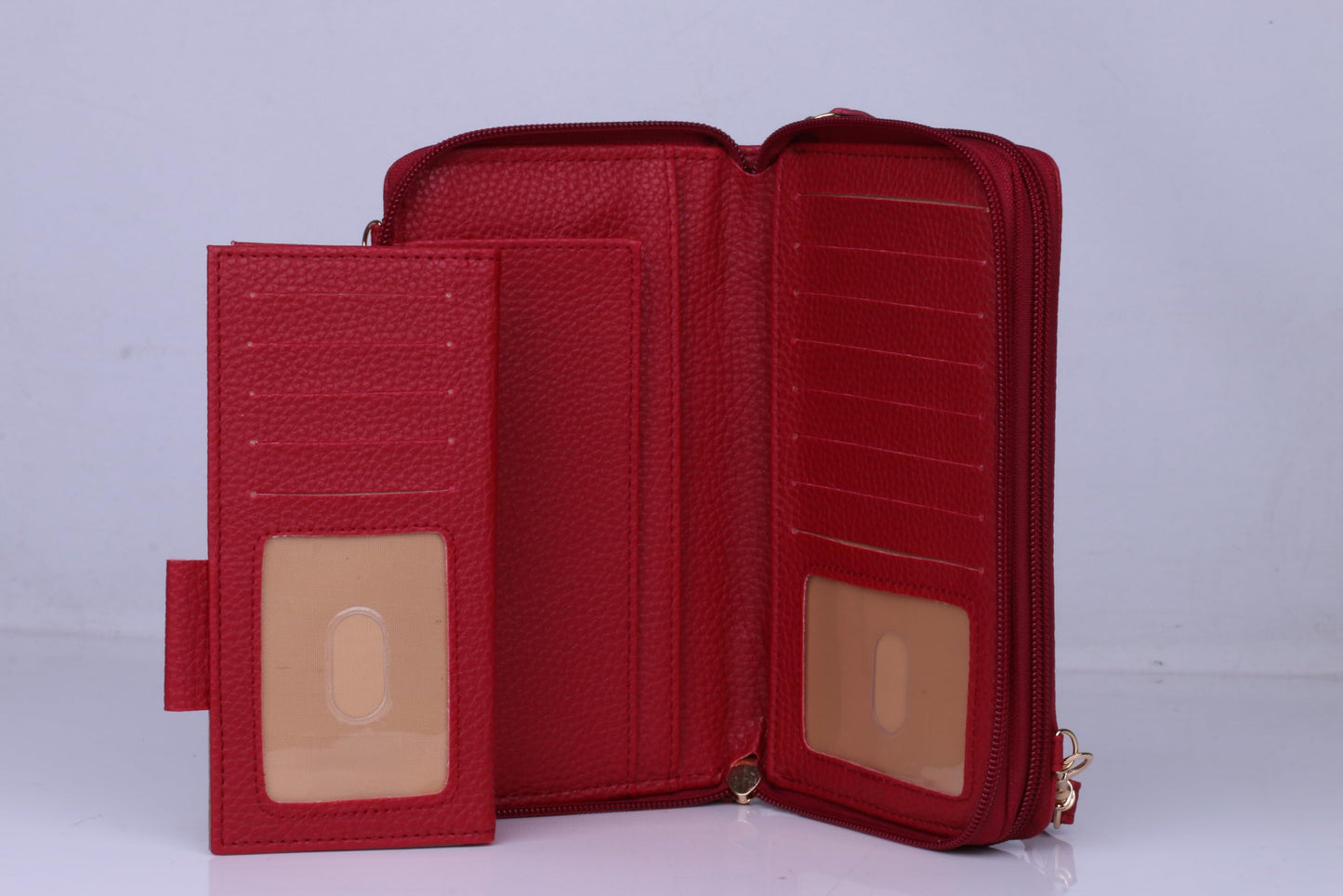 Julia Buxton RFID Blocking Wallet on a String for Women - Compact Crossbody Bag with Removable Wristlet Strap, 15 Card Slots & Multiple Zip Pockets, Red