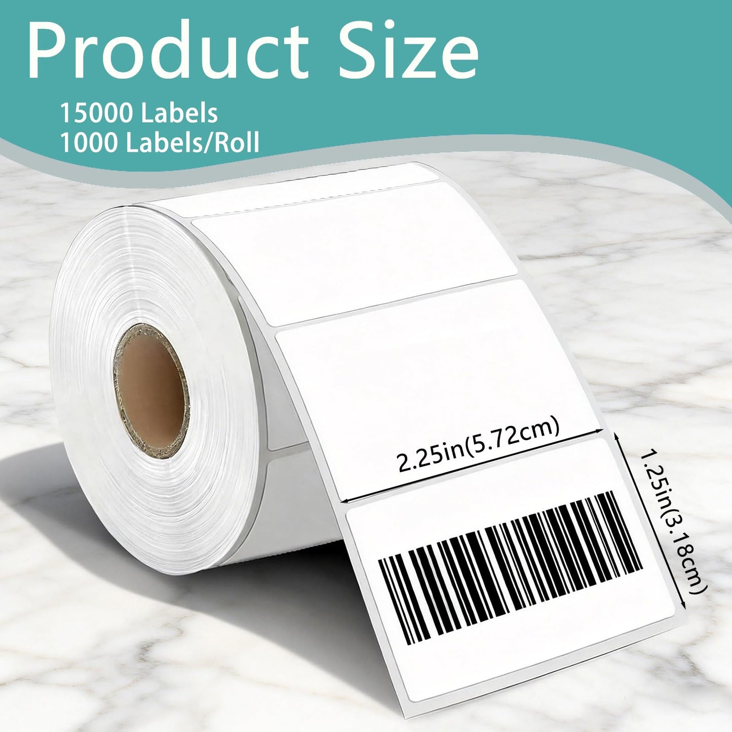 Volokitx 15 Rolls 2.25"x1.25" Direct Thermal Labels, 1000 Labels/Roll (15000 Labels), Self-Adhesive Address Barcode Sticker Label Rolls, Compatible with Zebra, Rollo, Munbyn & Most Thermal Printers