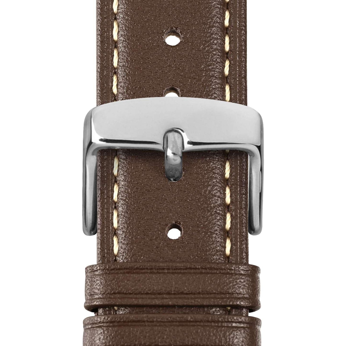 WOCCI 19mm Vintage Leather Watch Band for Men and Women, Silver Buckle (Dark Brown/Contrasting Stitch)