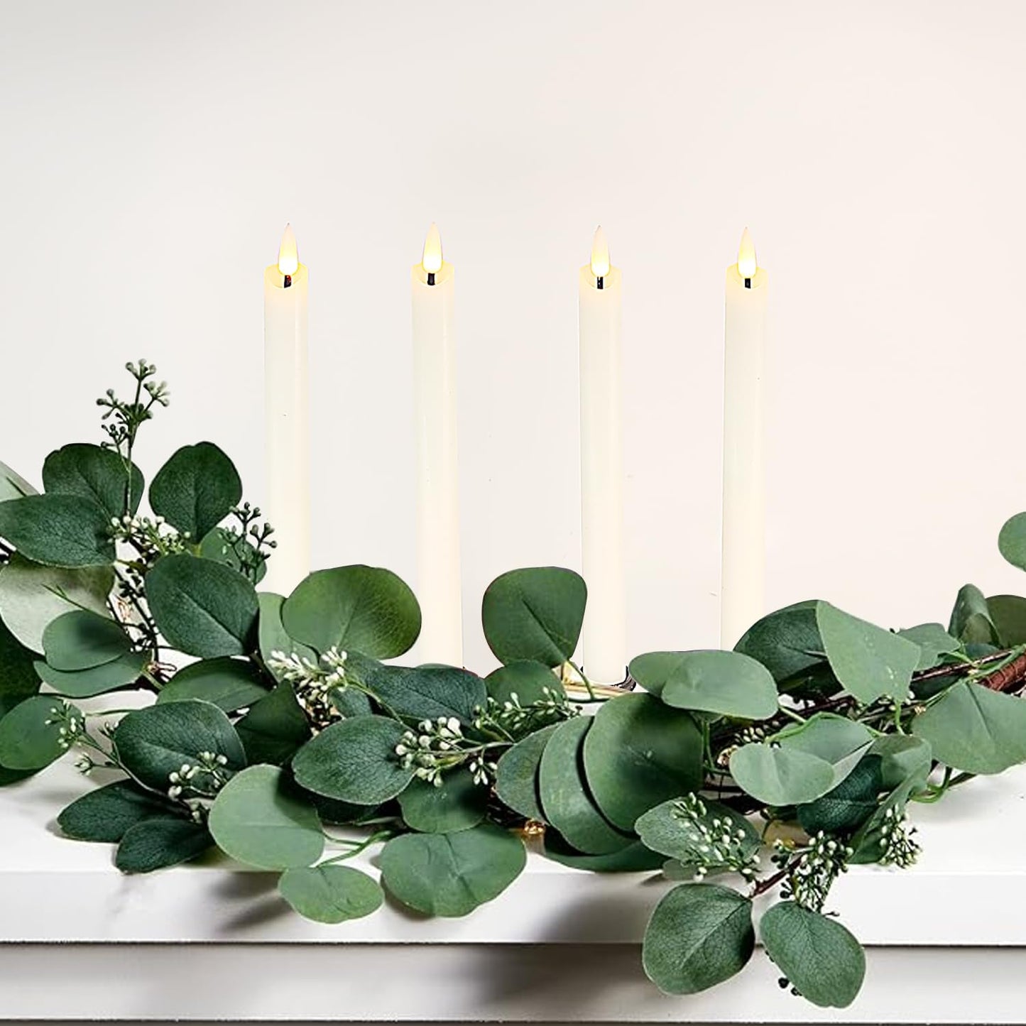 salipt Flameless White Taper Candles Flickering with Timer and 10-Key Remote, Battery Operated LDE Warm 3D Wick Light Window Candles Real Wax Pack of 4, Christmas Home Wedding Decor(0.78" X 9.64")