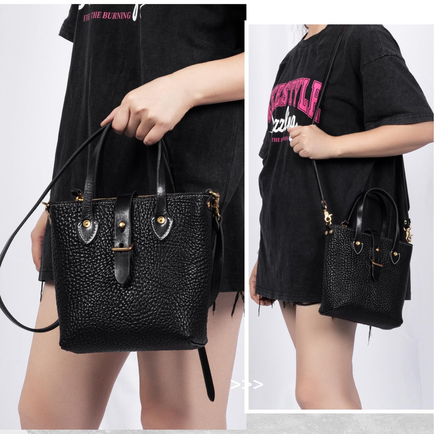 une diffe Genuine Leather Cross Body Bag, Full Grain Buffalo Leather, Handmade Bucket Bag with Adjustable Strap and Zipper, Vintahe Handbag for Women