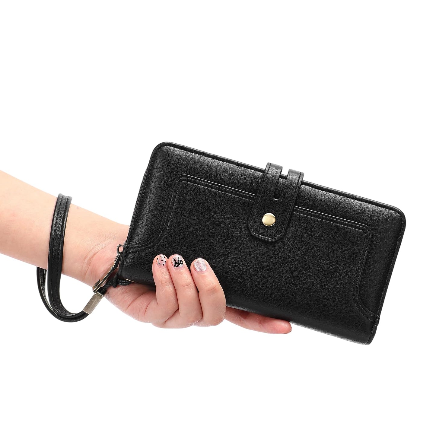 GOIACII Wristlet Wallets for Women Large Capacity RFID Blocking Ladies Phone Clutch Card Holder Black
