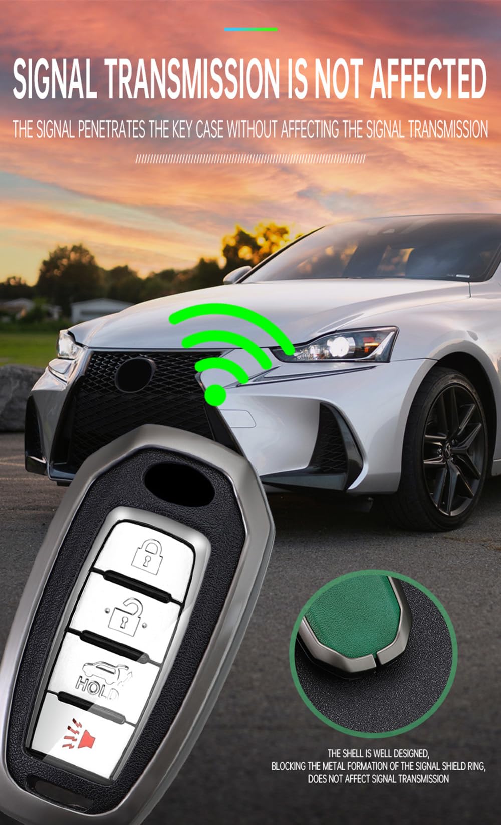 TECART 5-Button Car Key Fob Cover Fit for Infiniti Key Case Protector Keychain Holder Fit for Q50 Q60 QX50 QX55 QX60 Black