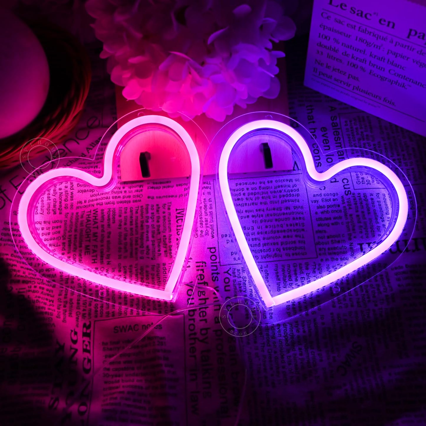 SYLHOME 2 Pack Heart Led Neon Light Sign Battery Operated or USB Powered Bedroom Wedding Wall Sign Decor Valentines Day Birthday Christmas Gifts USB 7.87" X 7.28"