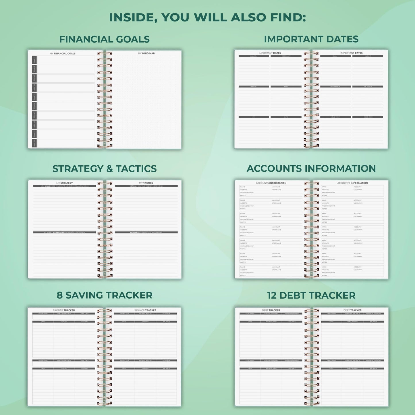 Clever Fox Budget Planner Spiral – Expense Tracker Notebook – Monthly Budgeting Organizer, Finance Logbook & Accounts Book to Control Your Money – Undated Bill Tracker, 6.3x8.4” - Mint Cream