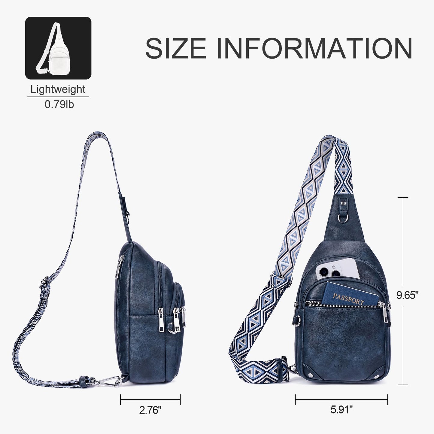 Lexiyat Anti Theft Crossbody Bags for Women Travel Chest Sling Bag Leather RFID Purse Fanny Pack Blue