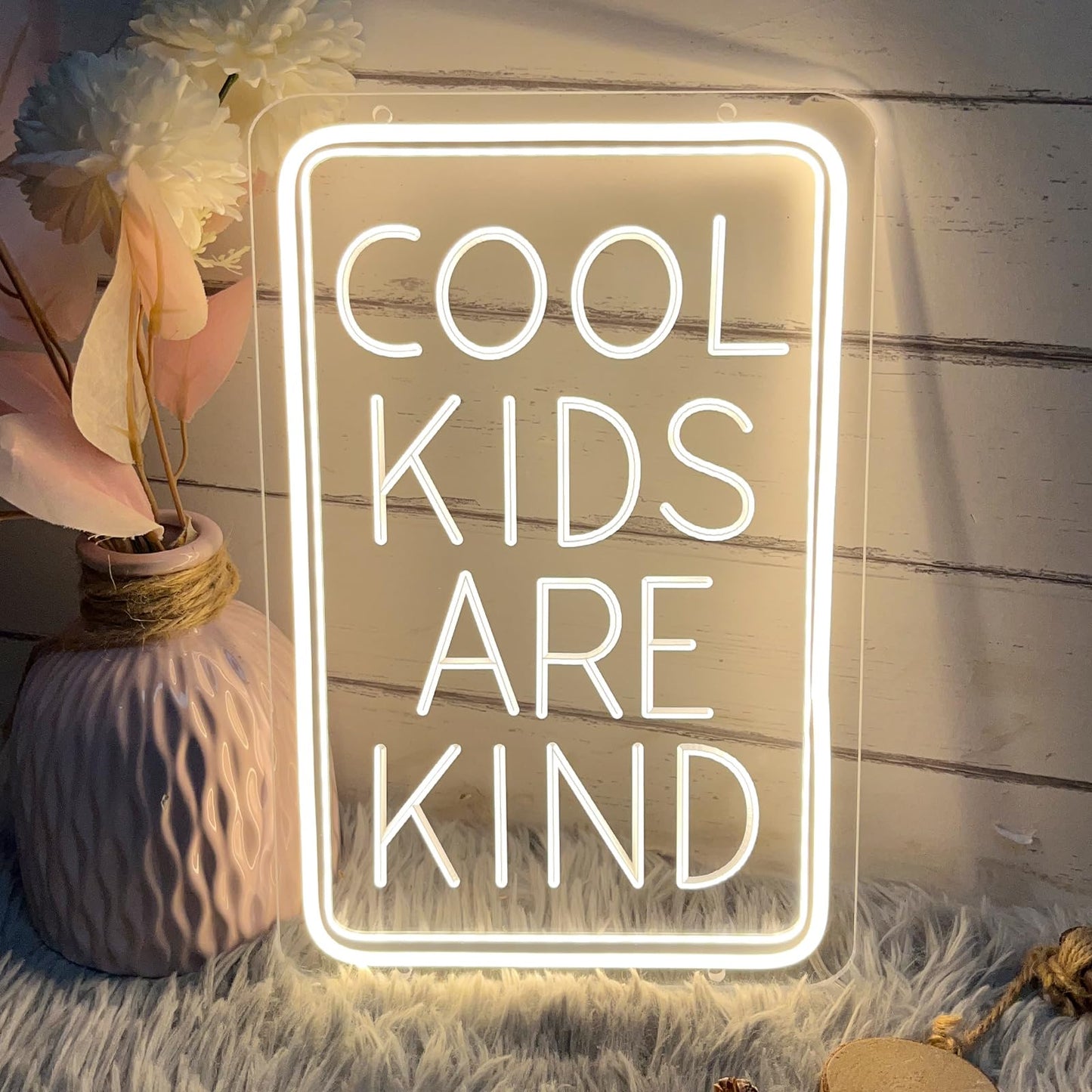 Cool Kids Are Kind Neon Sign For Wall Decor 3D Art Carving Design Indoor Bedroom Led Neon Sign Backdrop Flex Christmas Party Business Window Wedding Living Room Birthday Gift(Warm White,USB,30×20CM)