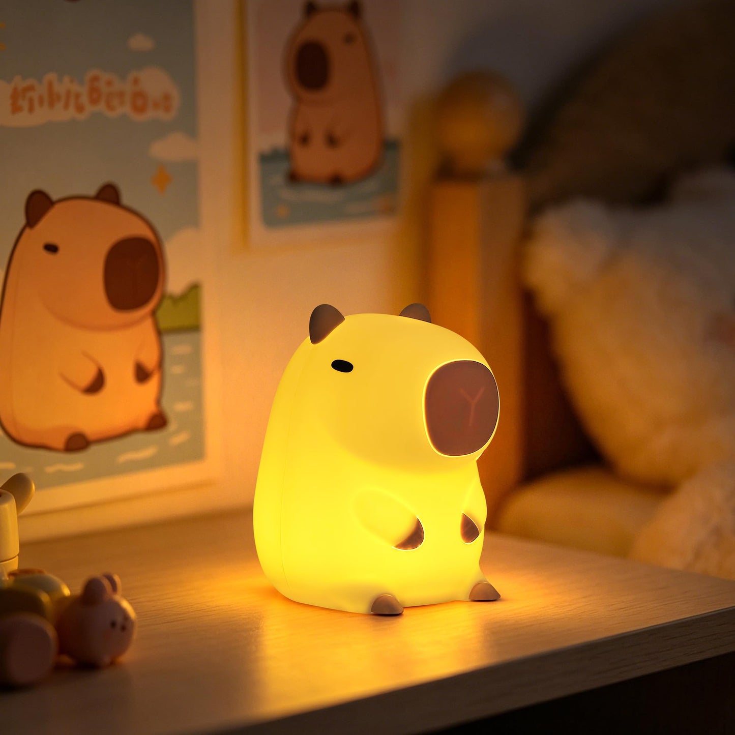 Okayera Capybara Night Light, Capybara Gifts for Kid Friend, Animal Squishy Silicone Nursery Lamp with Timer Dimmable, Rechargeable Bedroom Bedside Decor Birthday Graduation Xmas Present for Boy Girl