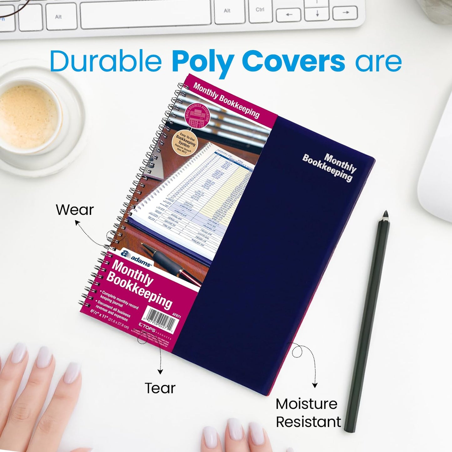 Adams Monthly Bookkeeping Record Book - 8.5" x 11" Spiral Bound 4 Column Ledger 128 Pages - Undated Accounting Ledger Book for Small Business, Payroll, Budget Tracking - Durable Poly Cover - 1 Unit