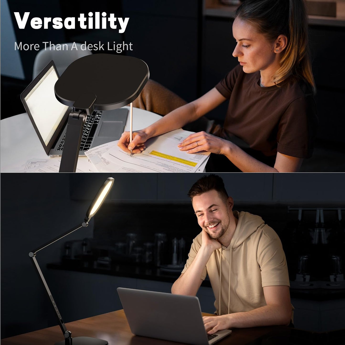 LitONES LED Desk Lamp for Home Office, Professional Eye-Caring Diffused Desk Light, 3 Color 10 Brightness Computer Light, Dimmable Office Lamp with Memory & Timer Func, Metal Swing Arm Table Lamp