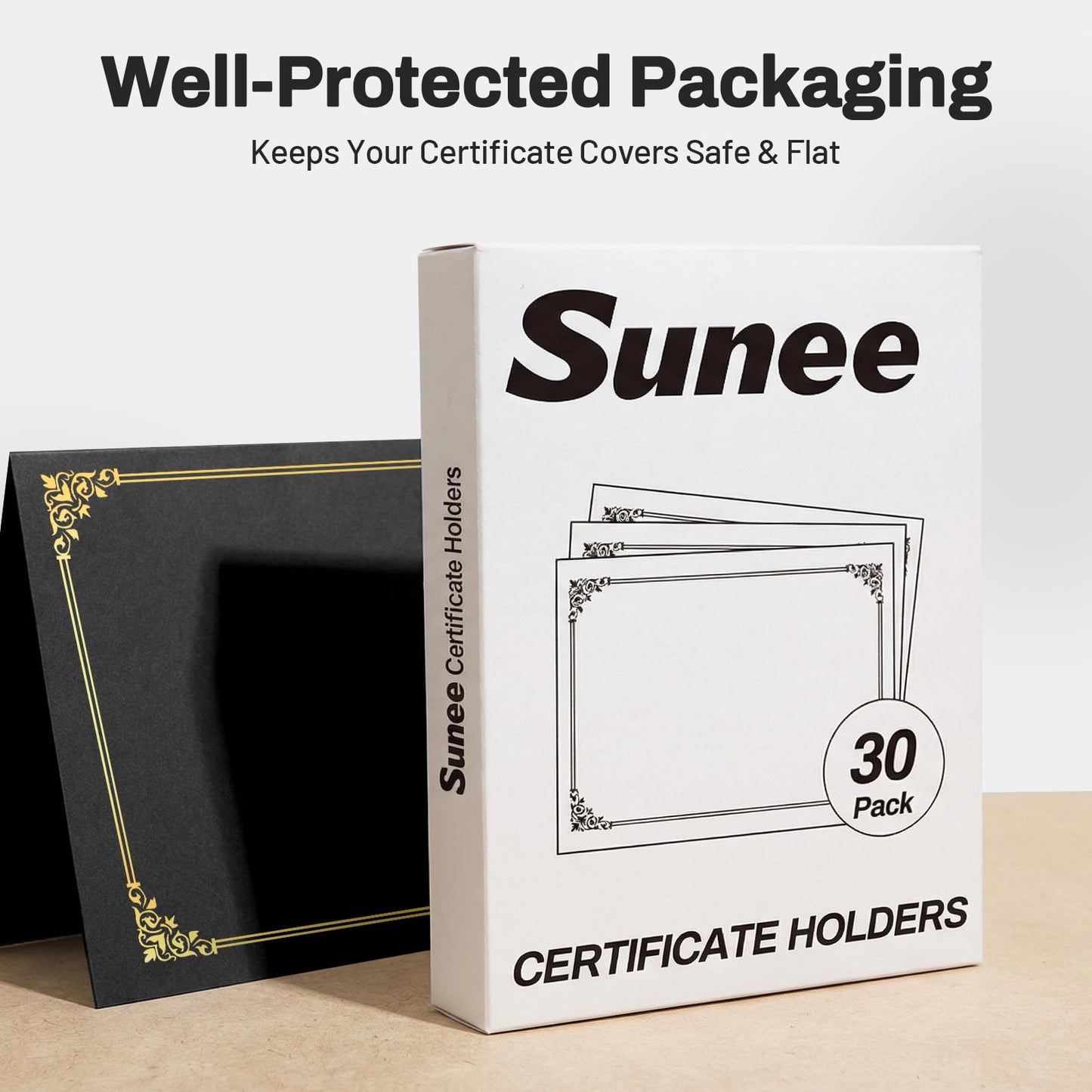 SUNEE Certificate Holders(Black, 30 Packs), Diploma Covers Gold Foil Border, for Letter Size 8.5x11 Certificates, Cardstock, Document Papers