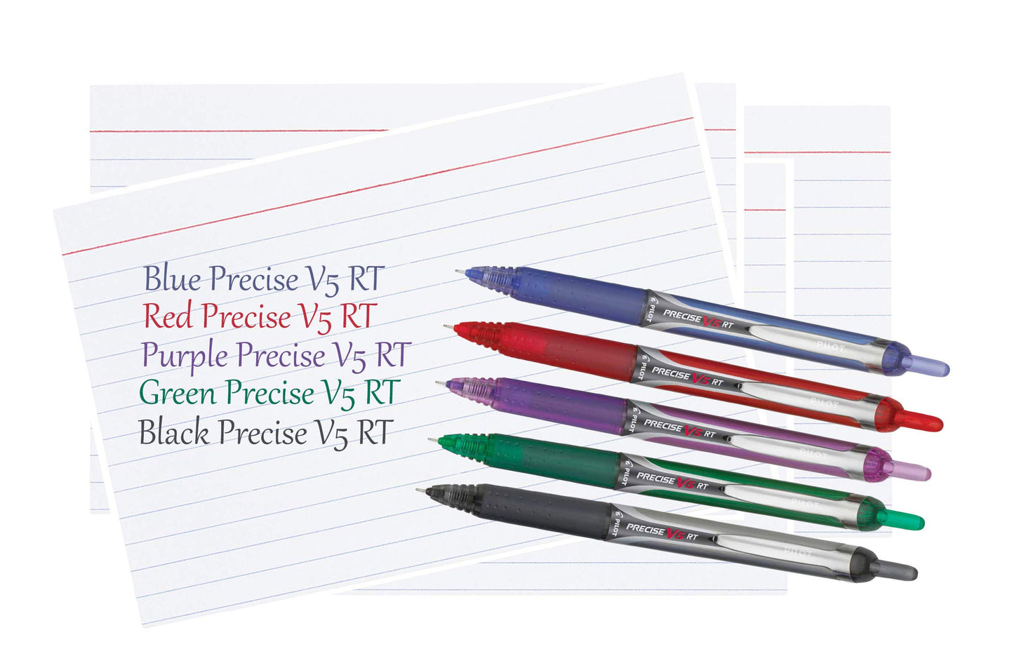 Advantage Gifts Precise V5 RT Retractable Rolling Ball Pens, Extra Fine Point (.5mm), Red Ink, 7-pk; Premium Comfort Grip, Bundle with Plastic Reusable Pouch