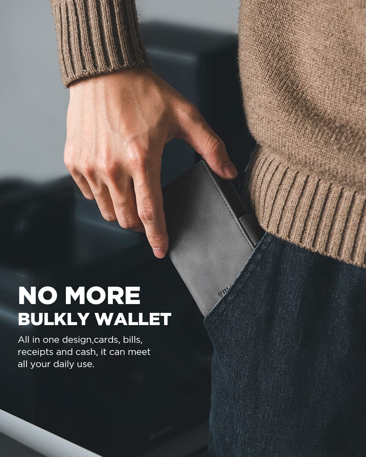 VULKIT Mens Wallet with Key Ring & Airtag Holder Leather Pop Up Card Holder RFID Blocking Keychain Wallet Cash Compartment Grey