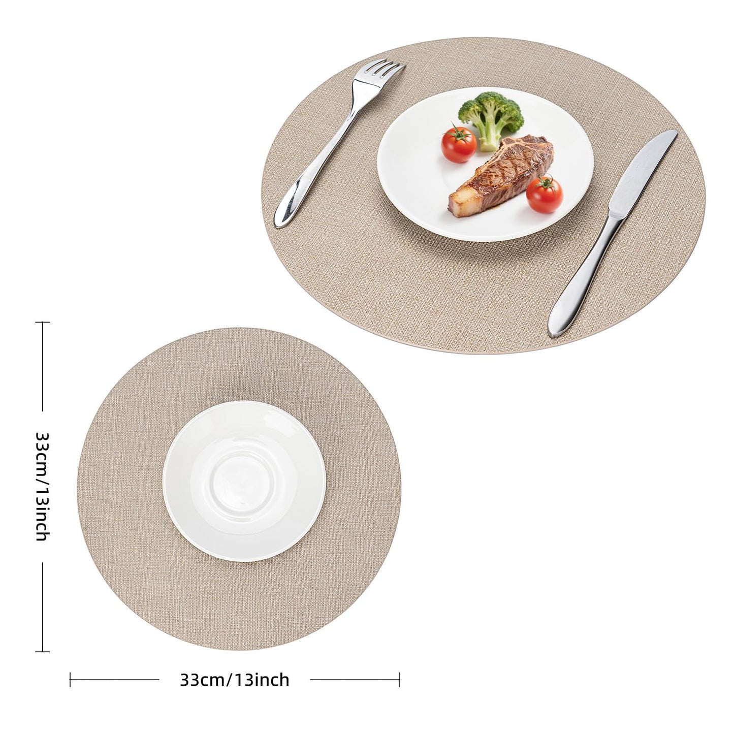 Faux Leather Placemats Set of 6, Wipeable Waterproof Stain Resistant Table Mats, Heat Resistant Thick Placemats with Hand-Painted Edges for Kitchen Dining, Imitative Linen Texture, Various Shapes