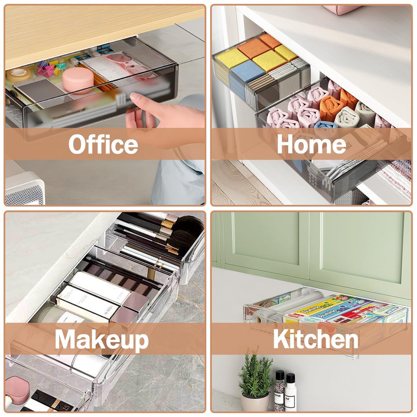 SVNNELP Under Desk Table Drawer Storage Organizer,3 Pack Large & Medium & Small Slide Out Desk Drawers - Hidden Desktop Organizer,Attachable Pencil Storage Tray Under Table(SML)
