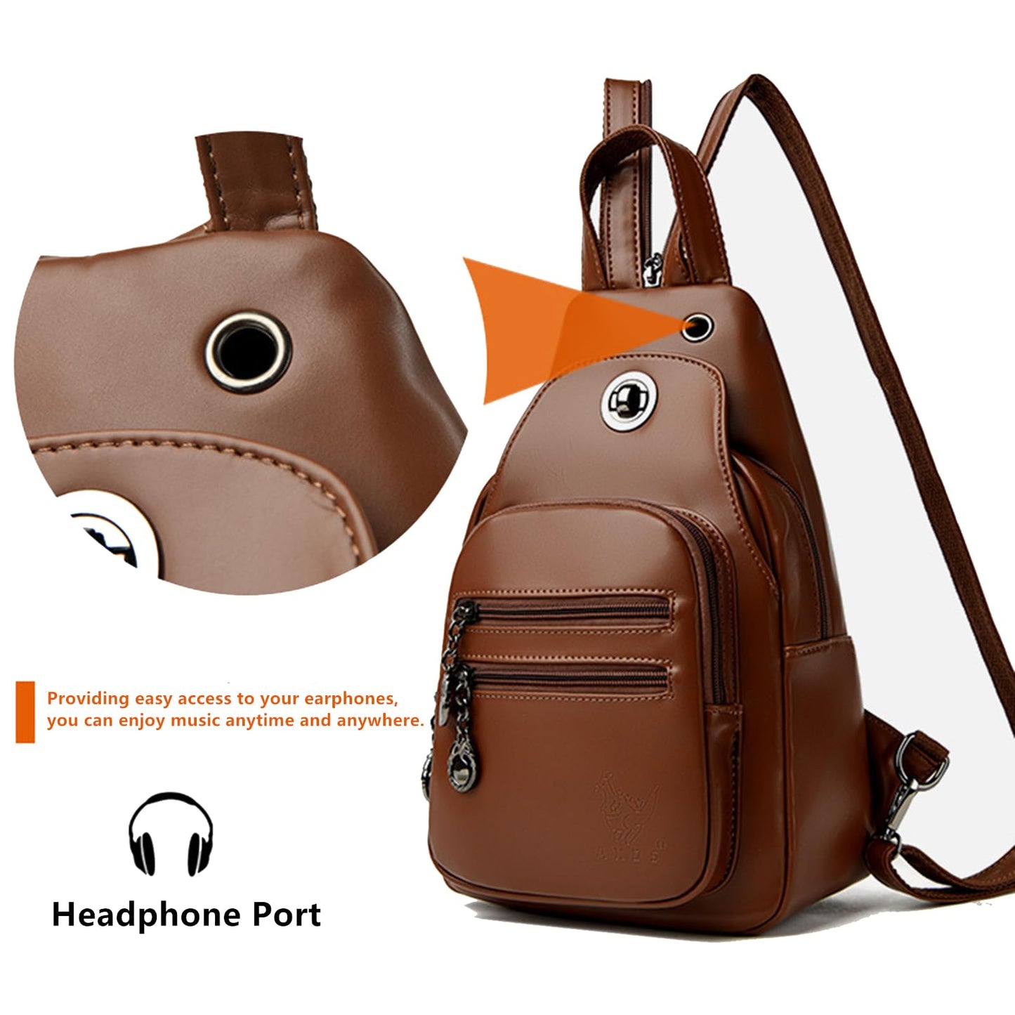 O-TBOST Genuine Leather Sling Bag for Women Convertible Backpack Purse Crossbody Bag Travel Casual Daypack (Brown-1)