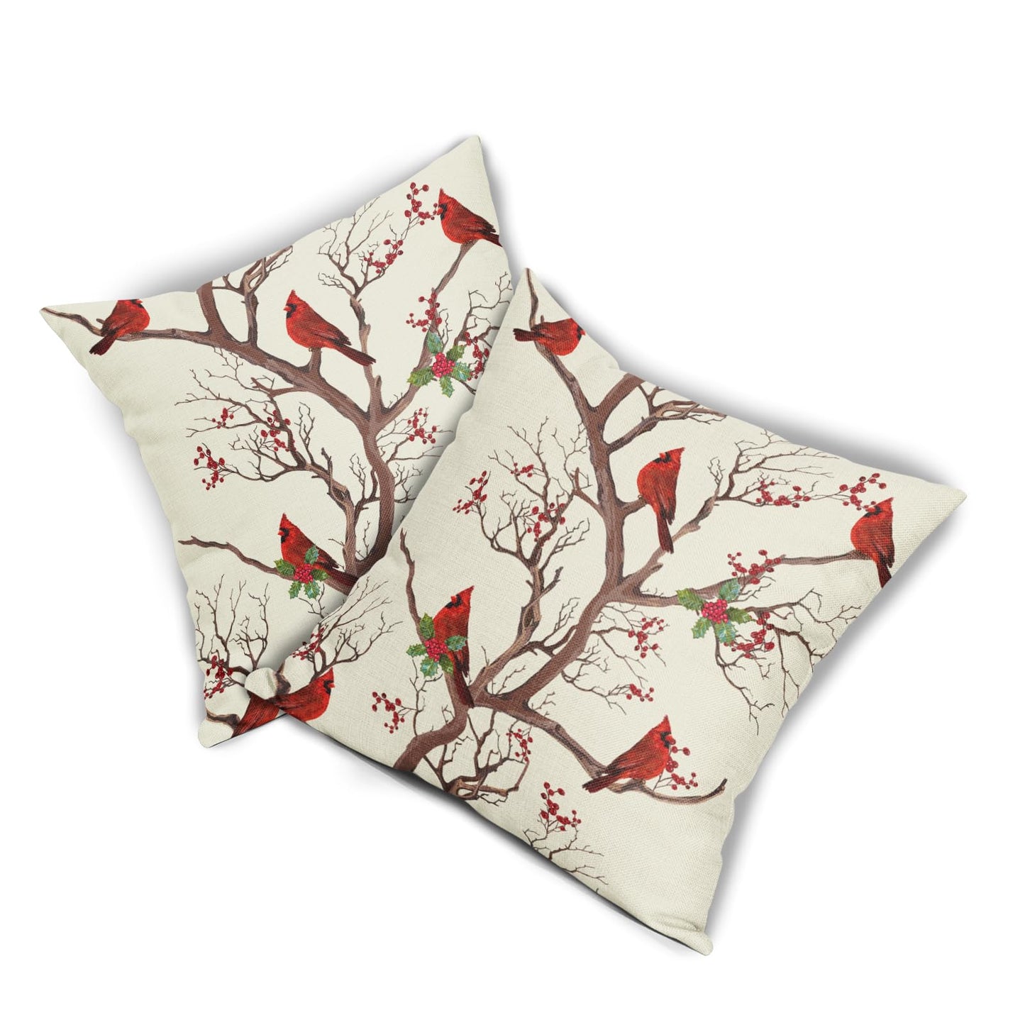 Aytipun Red Winter Bird Pillow Covers 18x18 Set of 2 Rustic Christmas Bird Branches Leaf Print Decorative Outdoor Pillowcases Rustic Farmhouse Throw Cushion Case Decor for Couch Sofa Bed