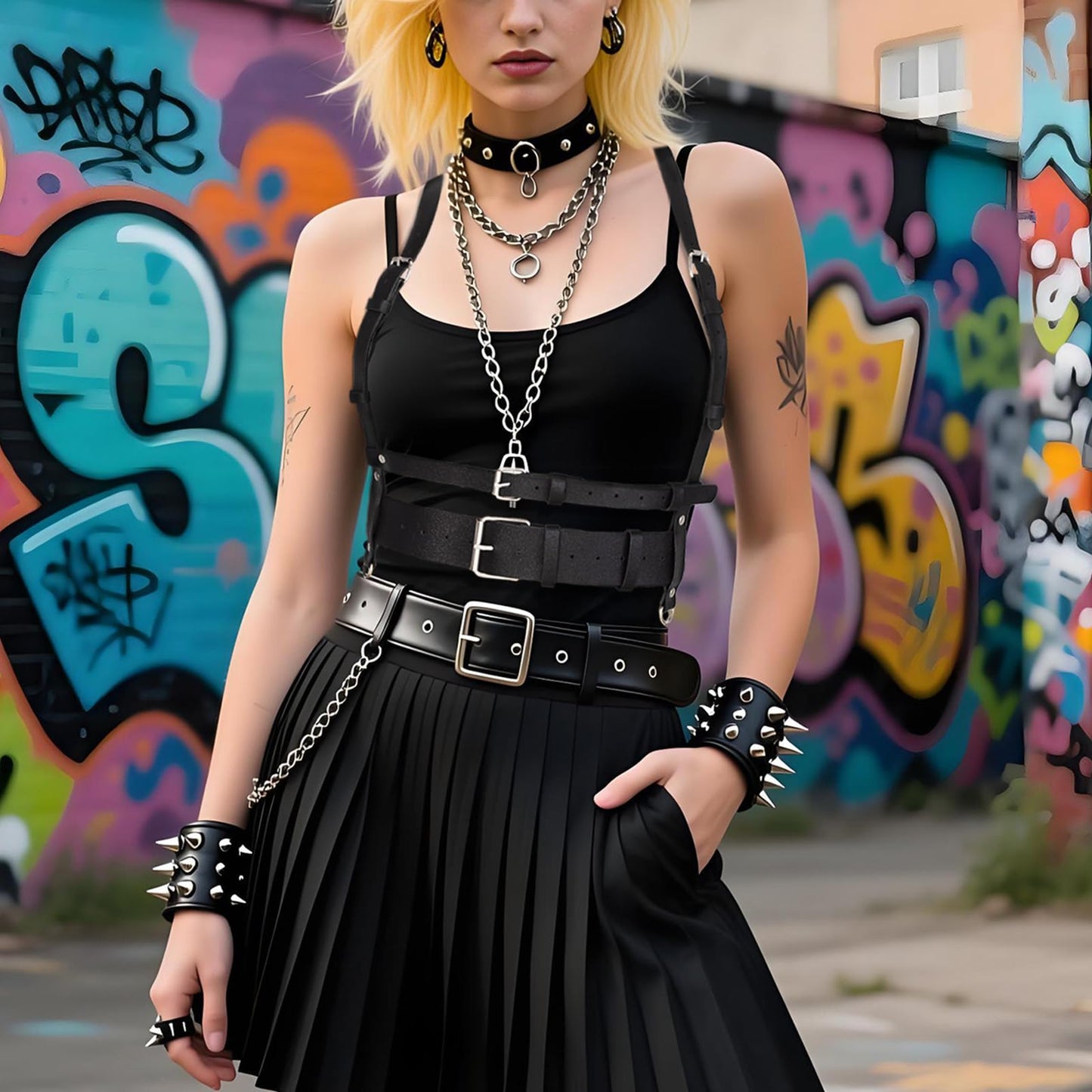 OURWORTL Punk Leather Harness Waist Belt for Women PU Leather Corset Belts Strap Adjustable Party Rave Accessory Goth Accessories