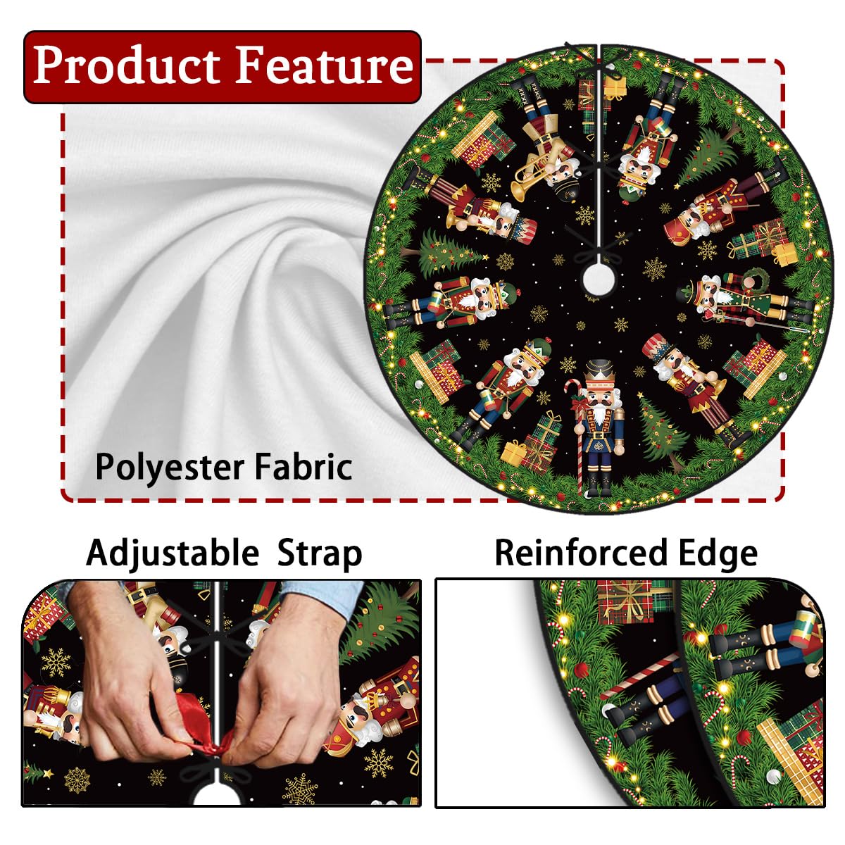 Nutcracker Christmas Tree Skirt 48 Inch Christmas Nutcracker Tree Collar New Year Winter Xmas Tree Decor Nutcracker Christmas Decorations for Home Party