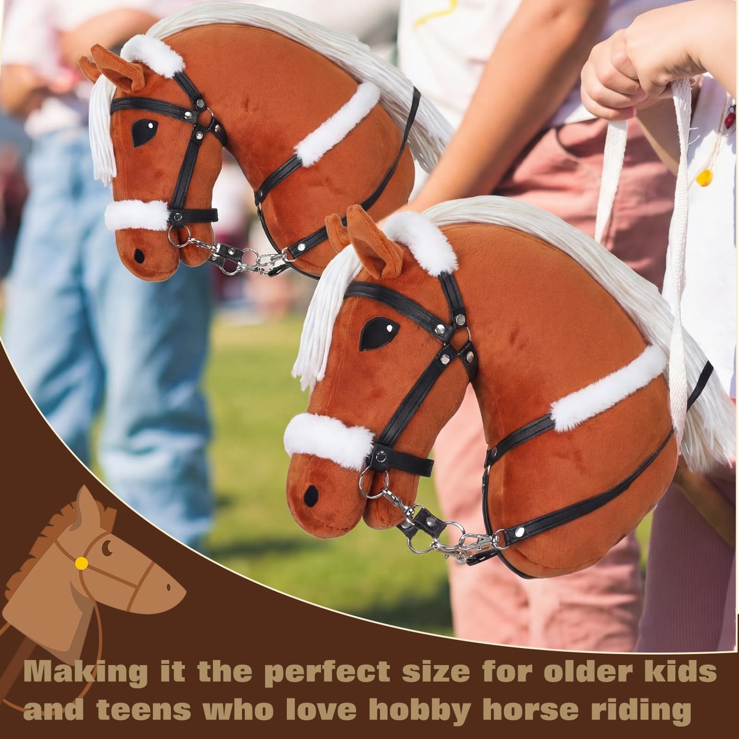 Shappy Hobby Horse Toy Accessories Realistic Horse Bridle with Metal Bit and Adjustable Reins, Faux Leather and Stainless Steel for Equestrian, Themed Events Competitions and Play(Black)