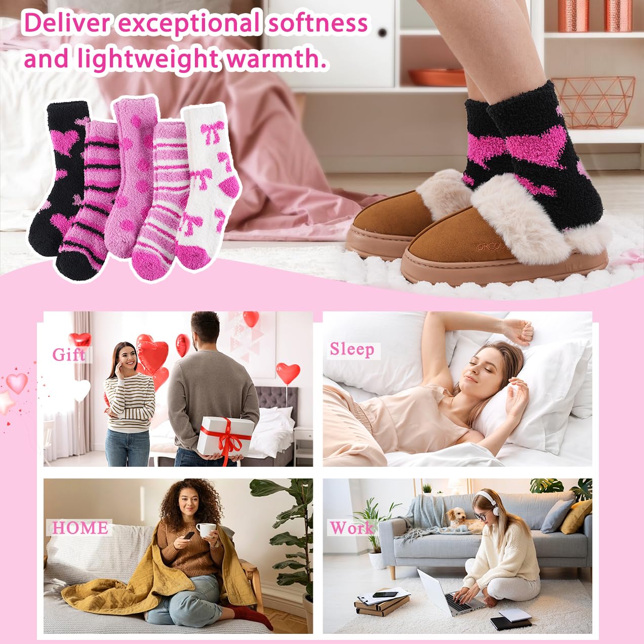 Horuru Fuzzy Socks for Women Fluffy Cozy Slipper Socks Fall Halloween Christmas Gifts Pumpkin Slippers