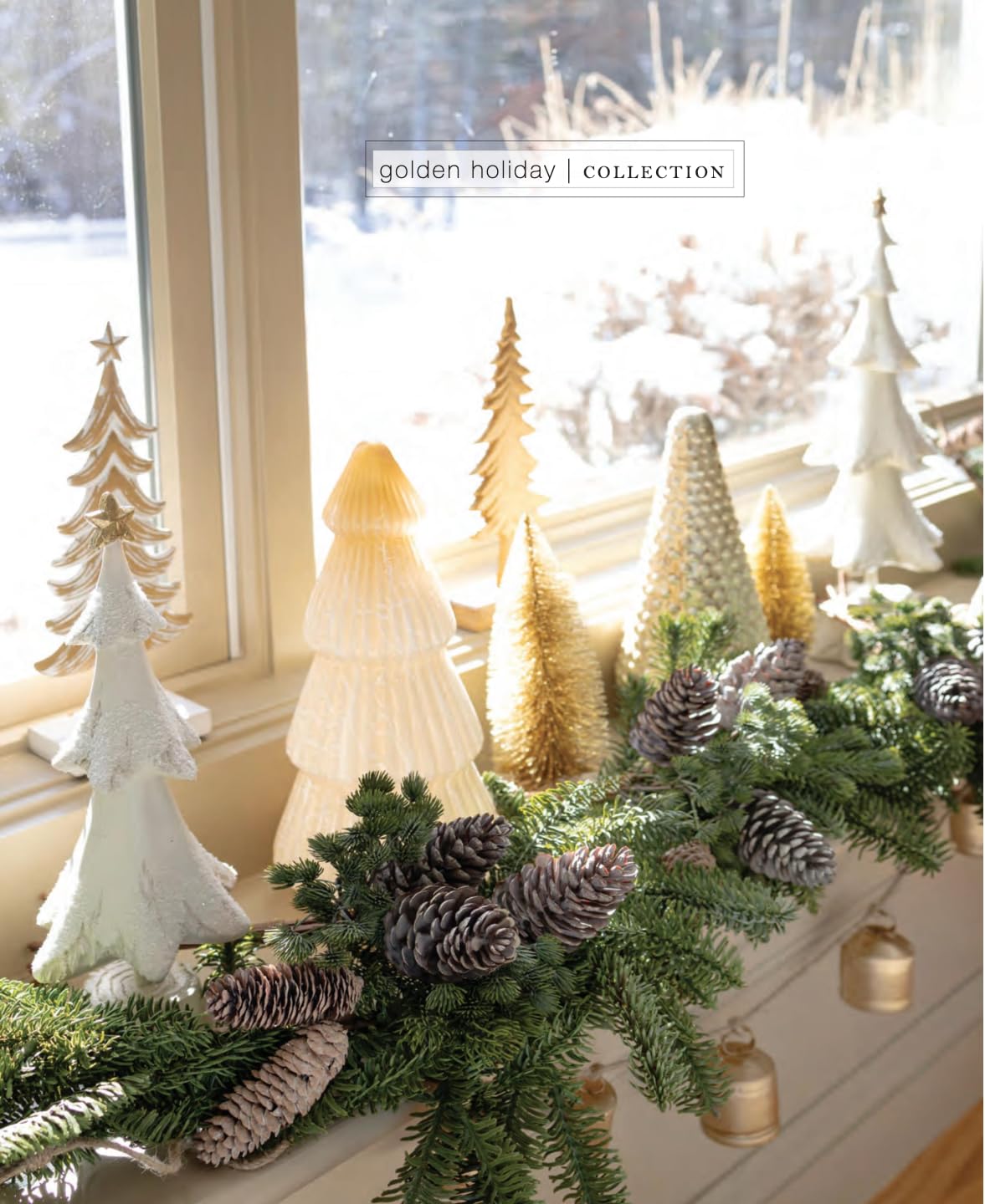 Boston International Christmas Tree for Tabletop Mantel Shelf Winter Holiday Decorations for Home, Medium, Metal White & Burnished Gold Tree