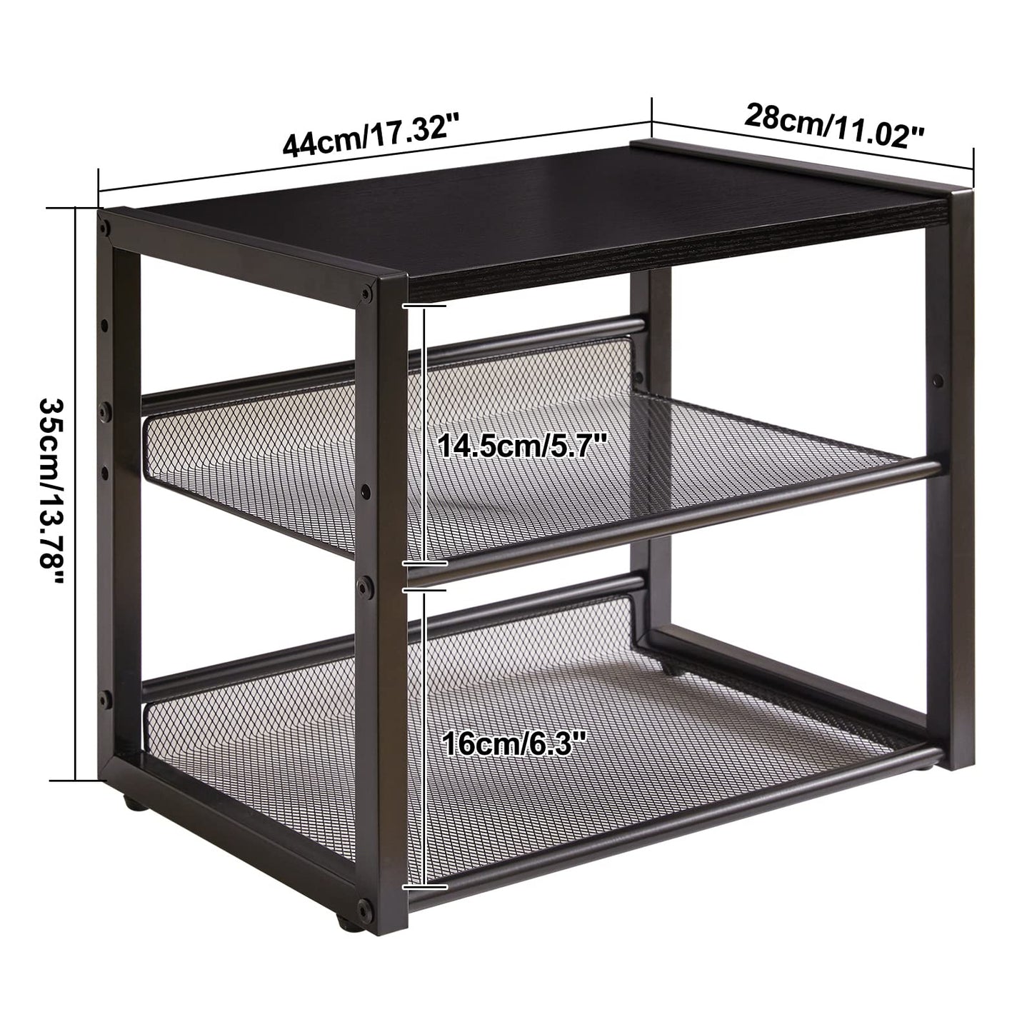YMYNY Desktop Printer Stand, 3 Tiers Desk Organizer with Adjustable Storage Shelves, Multi-Purpose Printer Shelf for Home Office, Fax Machine, Scanner, Files, Books, Black, UHPT001B