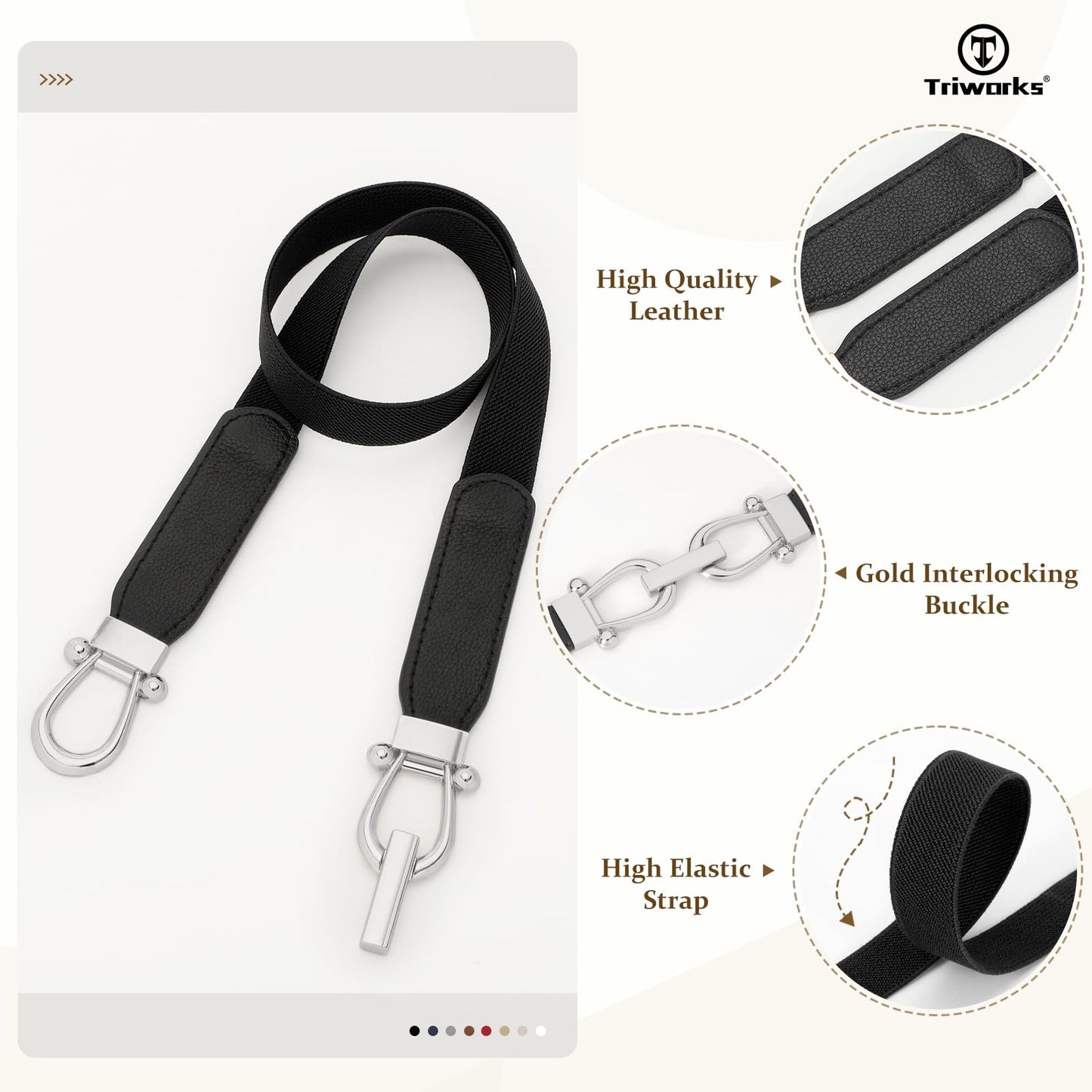 TRIWORKS 4 Pack Skinny Elastic Belts for Women Silver Buckle Thin Stretchy Waist Belts for Dresses