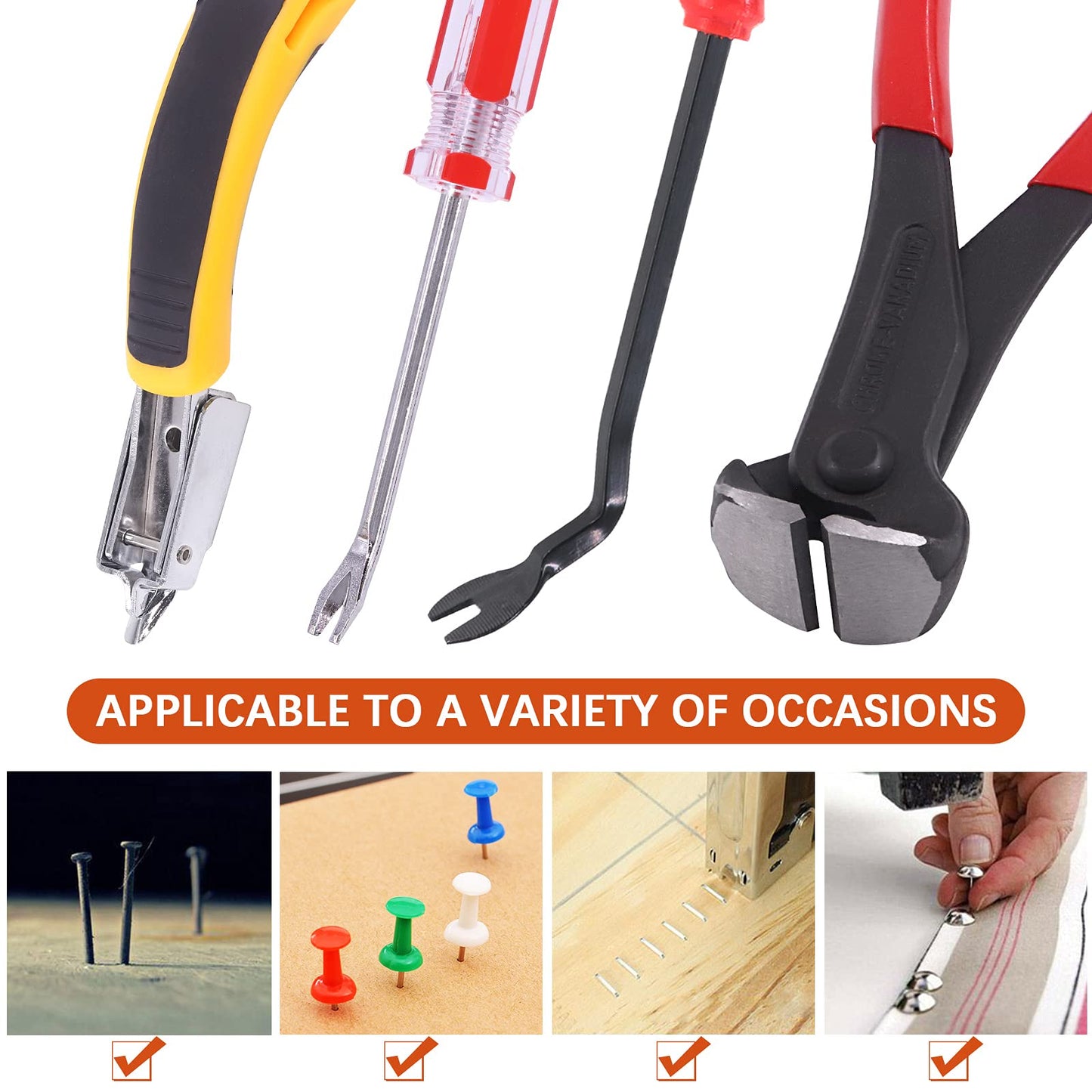 Tanstic 4Pcs Nail Puller and Staple Remover Tool Set, Including 7'' End Cutting Plier, Tack Lifter, Carpet Remover for Furniture, Floor, Wall, Car, Photo, Frame, Wooden Case, Carton
