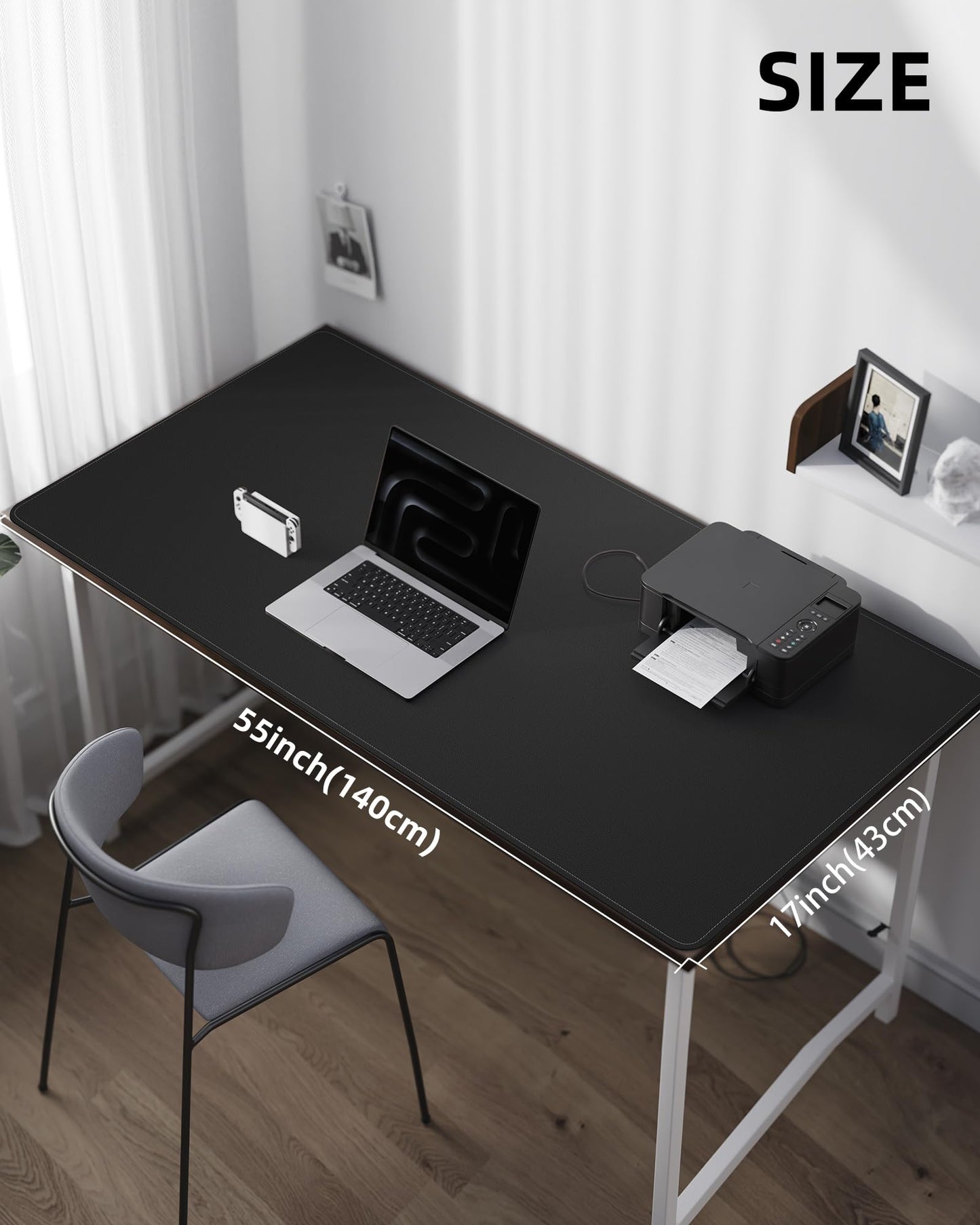 Leather Desk Protector, 55"x17" - Premium Mat, Large Mouse Pad, Non-Slip Blotter, Waterproof Writing Pad for Office and Home (Black)