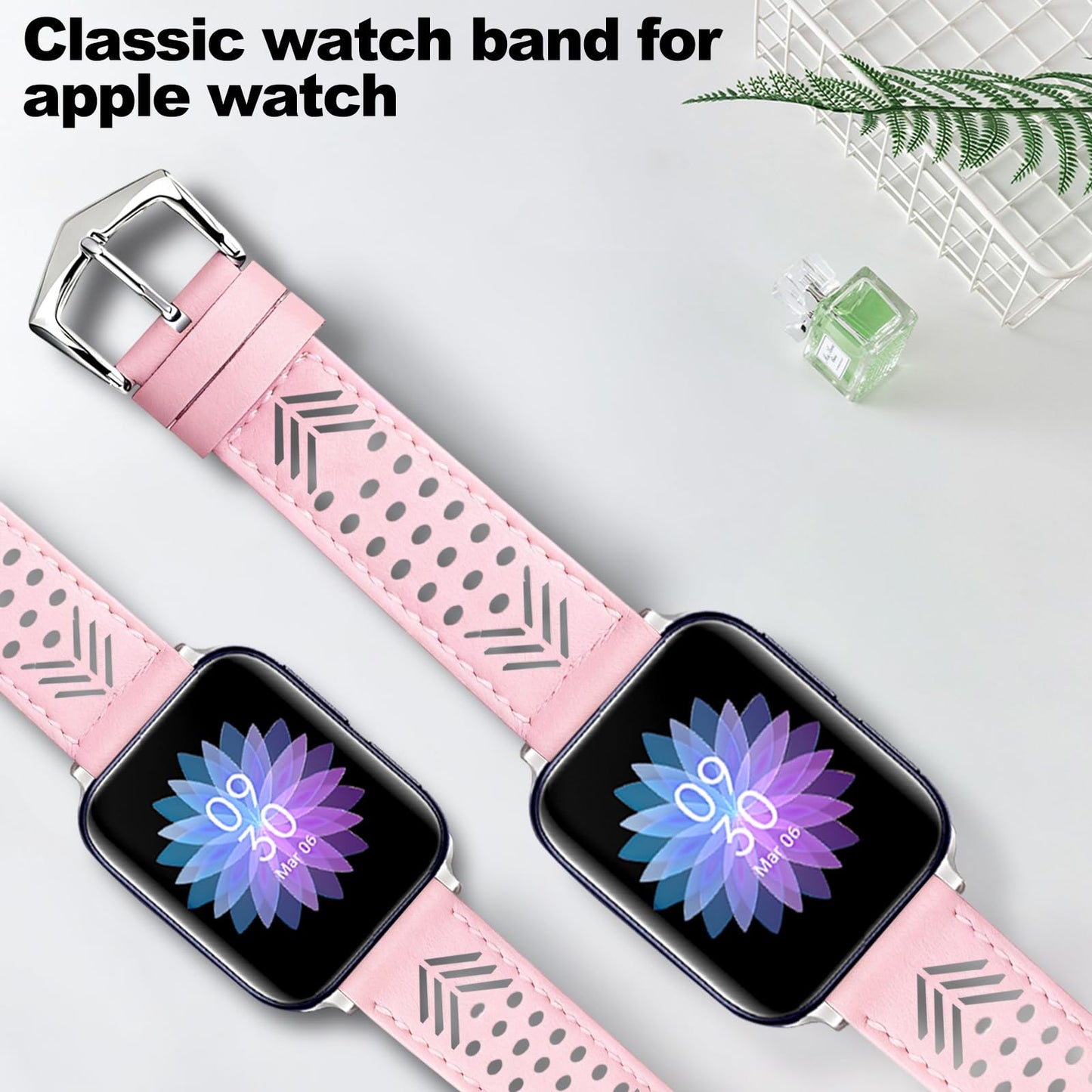 Hollow-out Genuine Leather Watch Band for Apple Watch, Dressy Strap for Women Lady Small Wrist, Compatible with Apple Watch Series 11 10 9 8 7 6 SE 3 2 1 Ultra 38mm 40mm 41mm 42mm 44mm 45mm 46mm 49mm