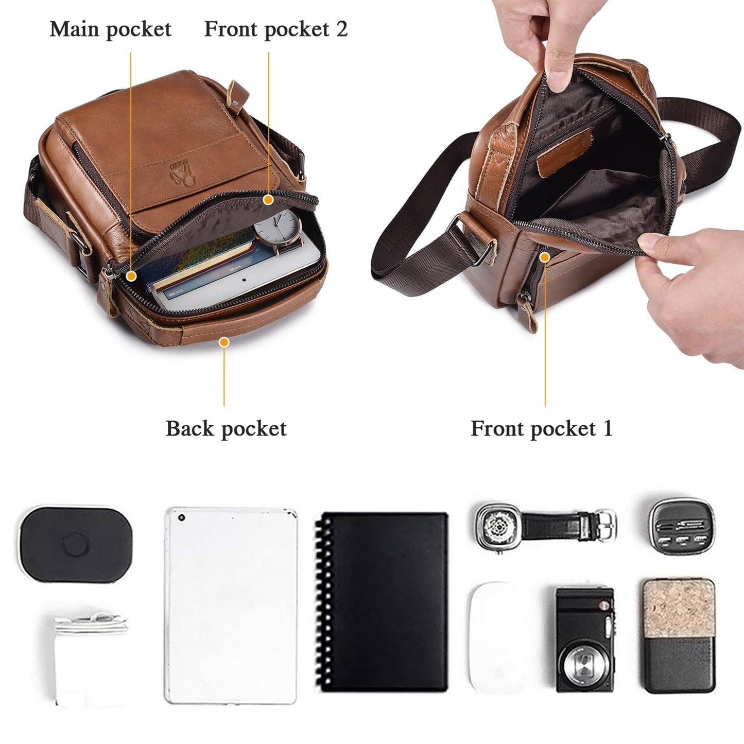 BAIGIO Genuine Leather Small Messenger Bag for Men Shoulder Bag for Ipad Crossbody Bag Men Handbag Satchel Travel Business