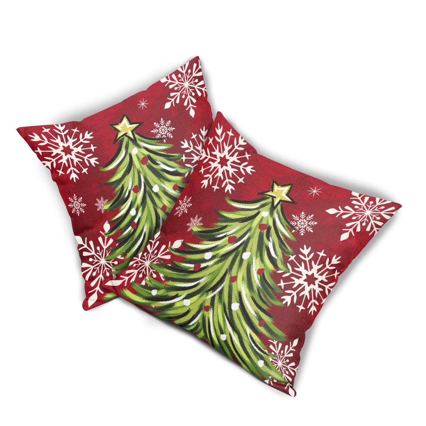 Sivirary Christmas Pillow Covers 18x18 Inch Set of 2 Dark Red Green Xmas Tree Snowflake Holiday Decorative Winter Throw Pillowcases Outdoor Seasonal Farmhouse Cushion Cases Decor for Sofa Couch Bed