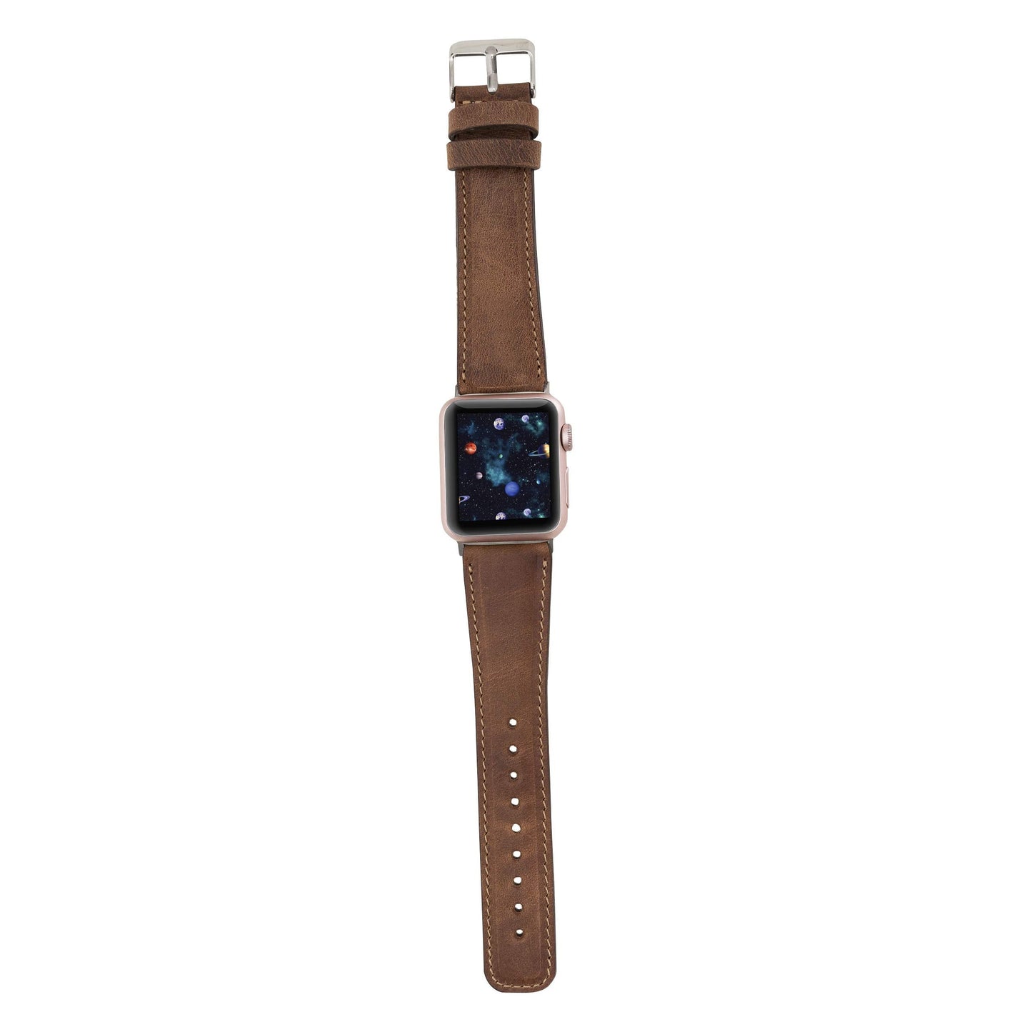 benvato Premium Handmade Leather Watch Band for Apple Watch Ultra 3 2 1 & SE 3 2 1 & Series 11 10 9 8 7 6 5 4 3 2 1 fits 49mm 46mm 45mm 44mm (Saddle Brown w/Silver Connector&Clasp)