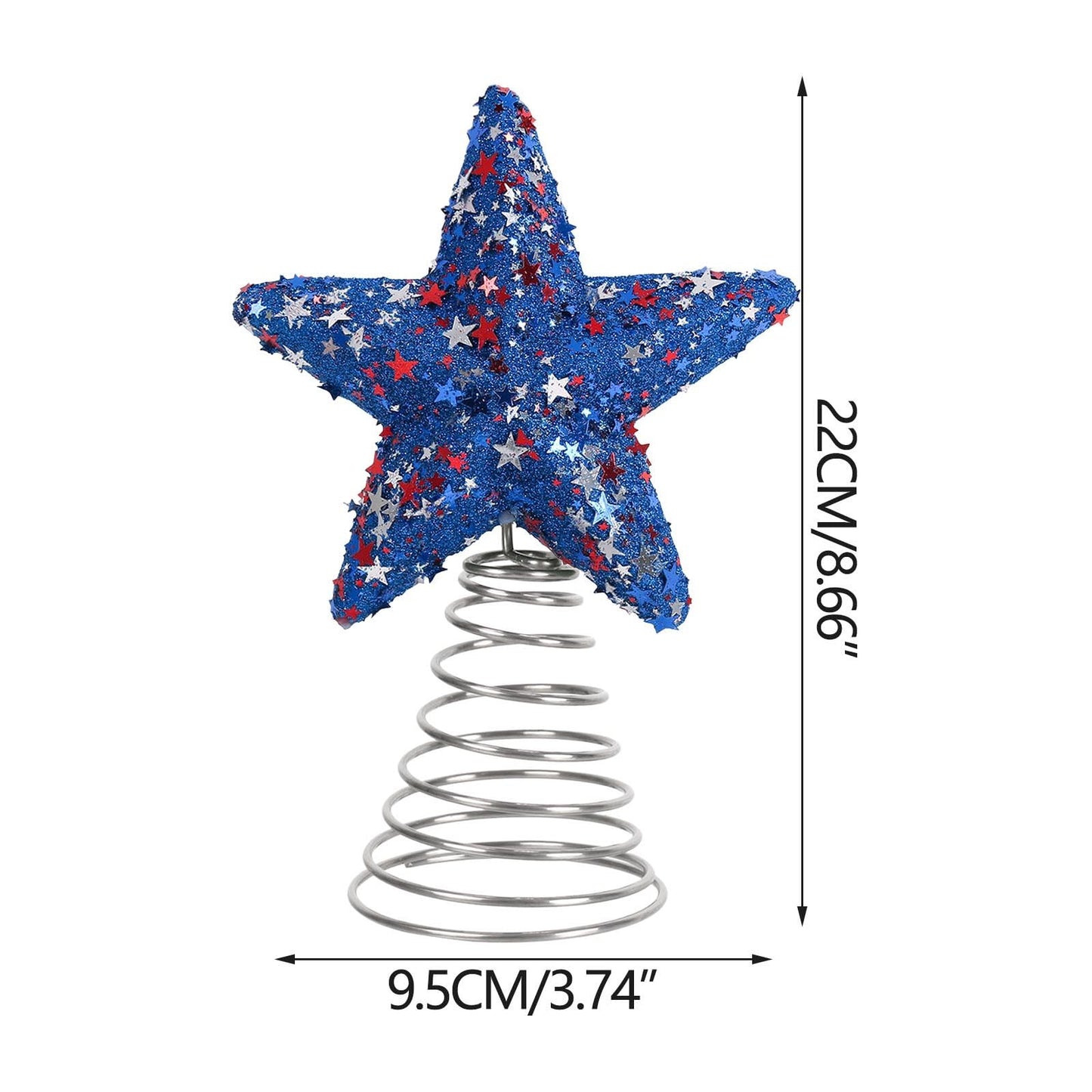 8.6" Glitter Star Christmas Tree Topper Decorative Holiday Tree Toppers Red White Blue Sequins Stars Xmas Trees Ornaments for 250th Anniversary 4th of July Table Centerpieces Home Party Supplies