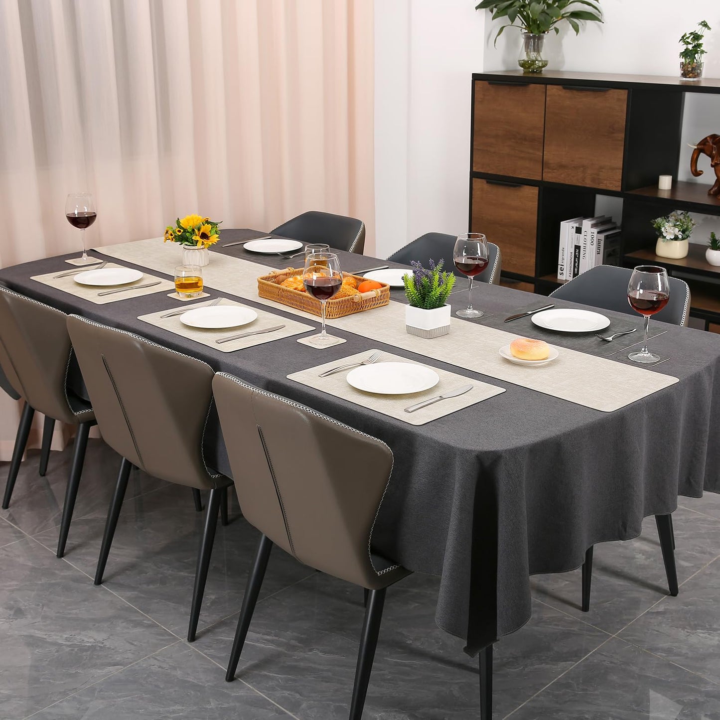 Chitomars Table Runners 55 Inches Long, Dual-Sided Faux Leather Farmhouse Table Runner Waterproof Non-Slip for Living Room Party Home Decor Holiday Decorations(Gray Cream-White, 12 x 55 Inch)