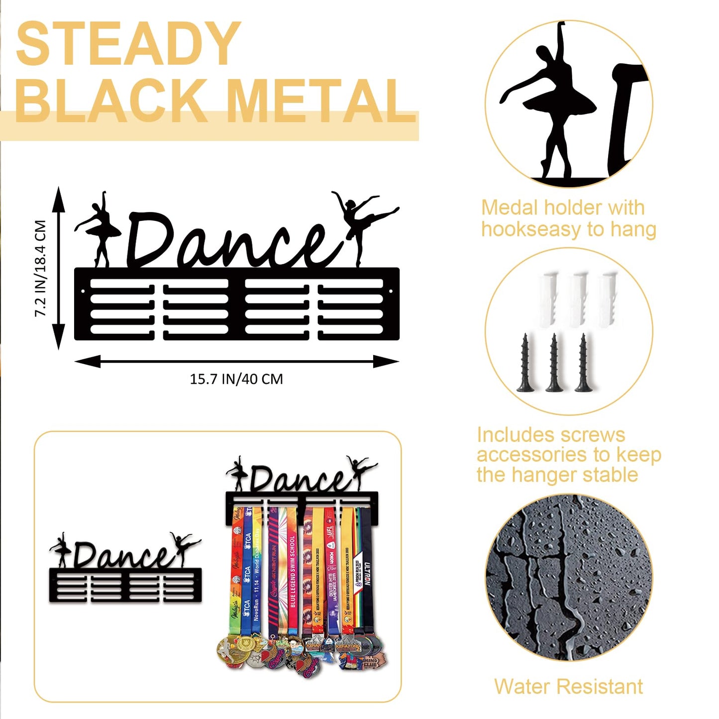 Resama Medal Holder Dance Dancer Medal Holder Display Hanger Rack Frame Shelf-Medal Hanger Awards Ribbon Dance Soccer,Gymnastics,Holder Display Rack for 60 Medals