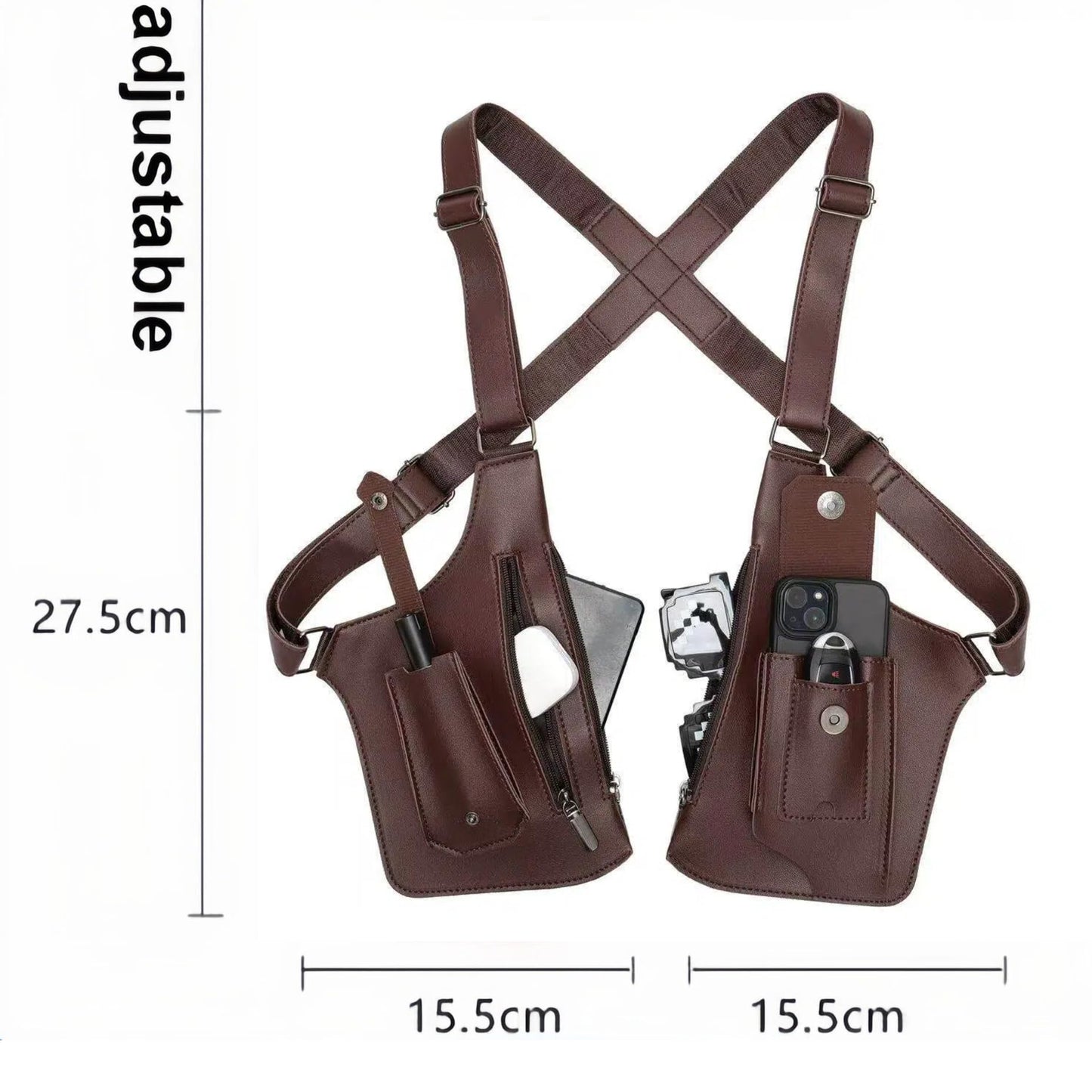 Tactical Double Shoulder Armpit Bag,Anti-Pickpocket Hidden Strap Wallet,Adjustable Leather Armor Crossbody Pack Multi-Pocket (Army Green)