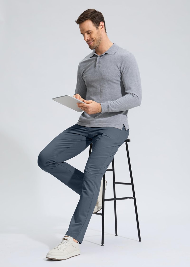 Pudolla Men's Golf Pants Work Dress Comfy Pants Casual Slacks Trousers with Pockets(Grey_Blue 40Wx32L)