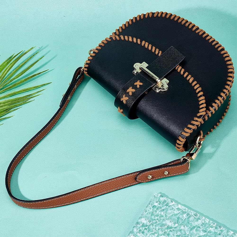 WADORN Genuine Leather Handbag Handle, 23.4 Inch Real Leather Shoulder Bag Strap Short Purse Strap Replacement Clutches Handle Tote Bucket Bag Strap DIY Bag Making Accessories, Lychee Texture, Brown
