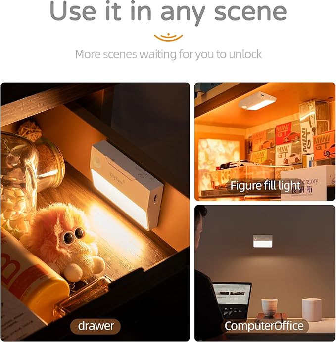 4 Pack Motion Sensor Night Light, Rechargeable Stair Lights Indoor, Warm White Motion Sensor Light Indoor, Battery Operated Night Light for Hallway, Stairway, Bathroom, Bedroom, Kitchen