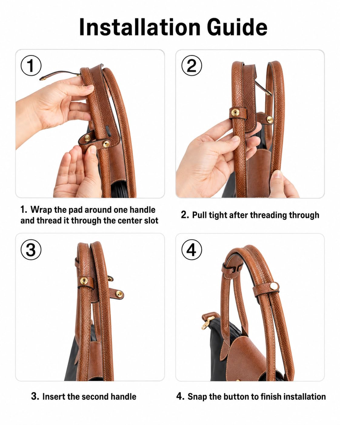 Shoulder Strap Pad Compatible with Longchamp Le Pliage Original Tote Bags – Upgraded Anti-Slip, Pressure-Relief & Wear-Protection Design, Premium Leather, Brown