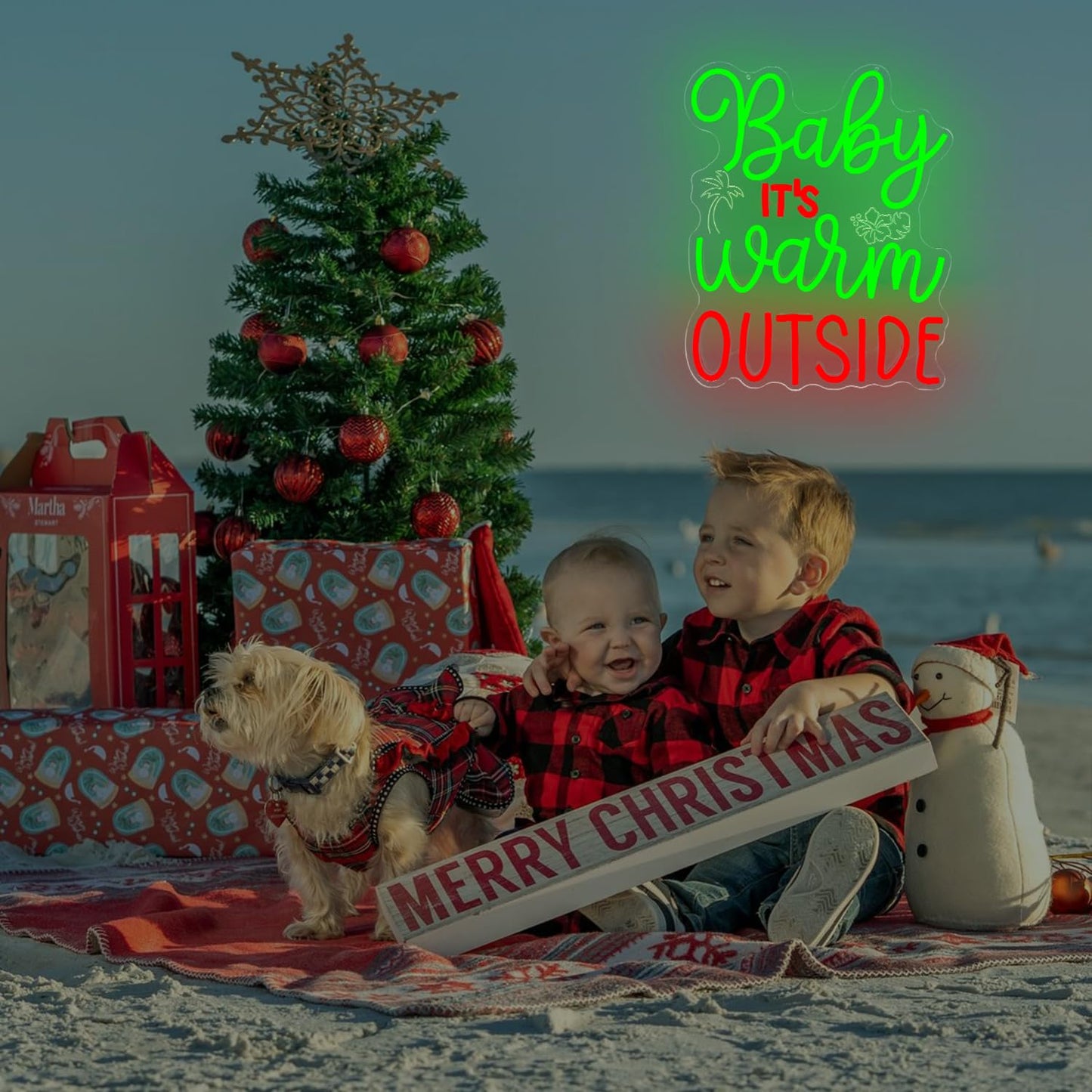 Christmas in July Neon Sign for Wall Decor Baby It’s Warm Outside Neon Sign Led Sign Dimmable Xmas Neon Light Signs Hawaiian Light Up Signs for Holiday Bar Home Summer Christmas Party Decoration
