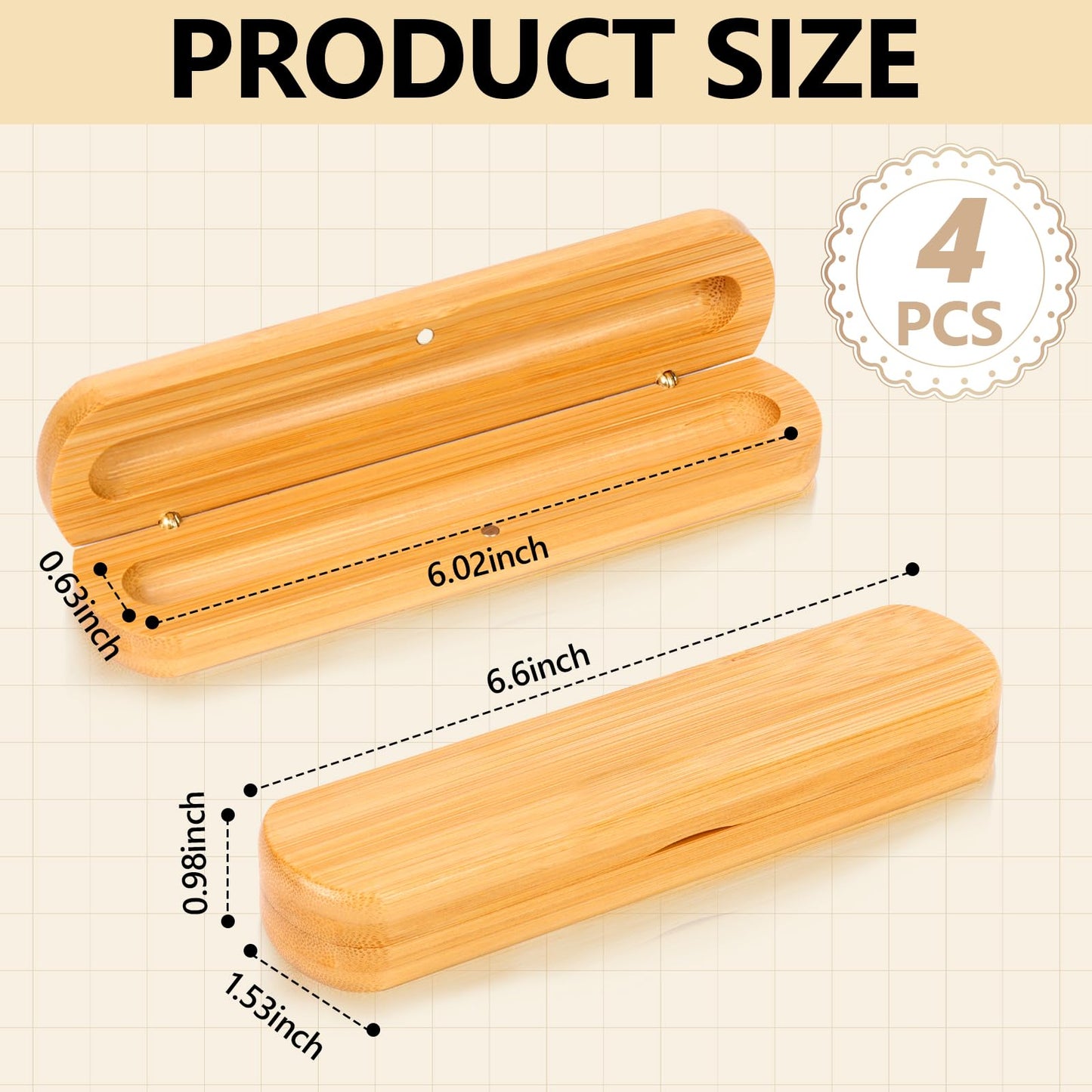 HKSZEH 4 Wood Empty Pen Box Bulk with Magnetic 6.6X1.5X1 Inch Single Fountain Pen Display Case Pen Gift Boxes with Lids Single Ink Pen Holder Business Pen Case for Men Women Office (No Pens)