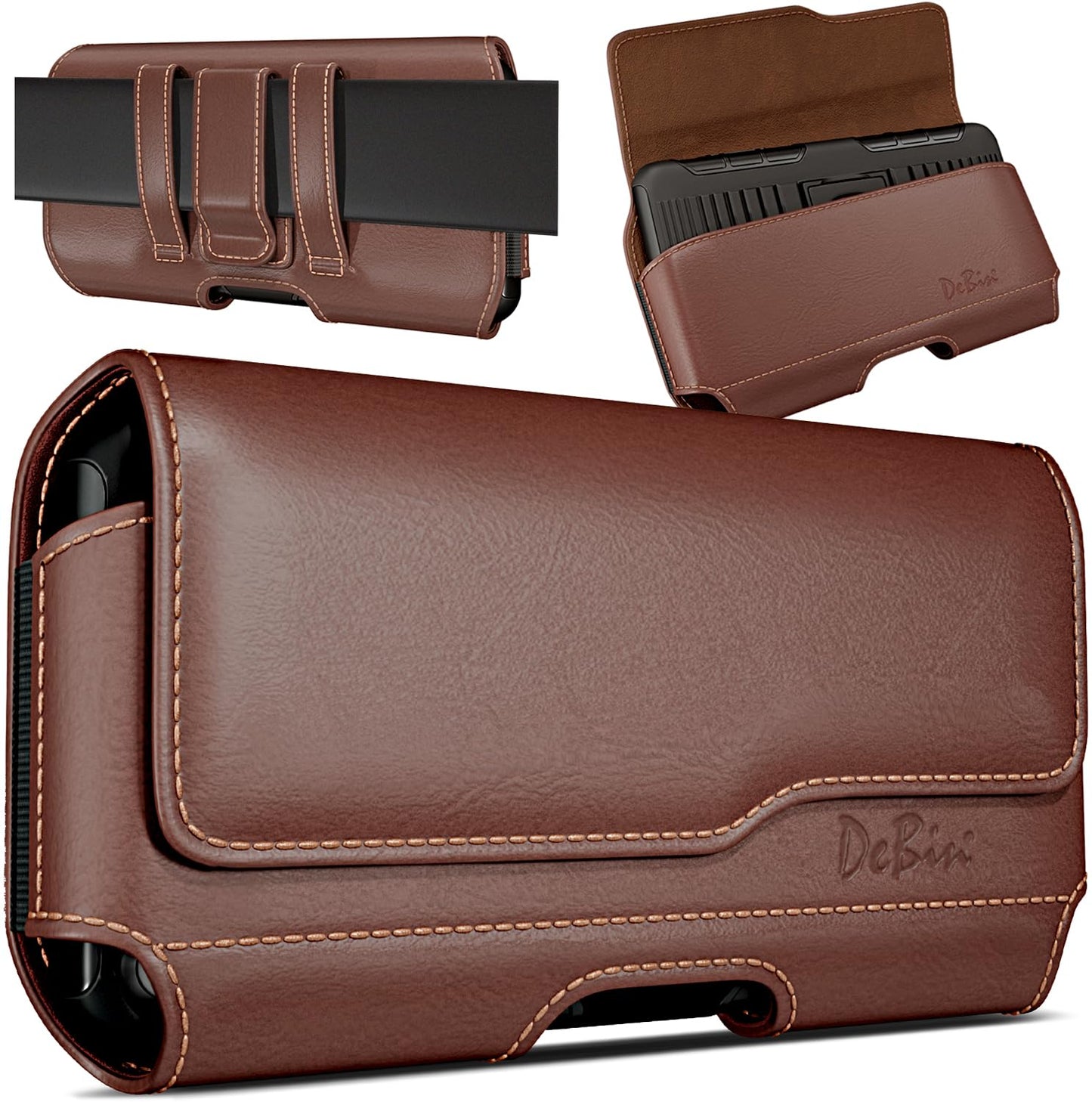 DeBin Holster for iPhone 17 17 Pro 16 Pro 16e 15 15Pro 14 13 12 11 Xs 10 X XR – Cell Phone Belt Holder Case with Clip for Men Women Pouch (Fits Protective Cover on) Brown