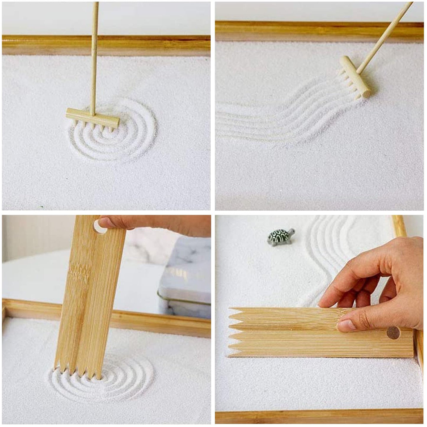 Woohome Zen Garden Kit - 21.5 x 17.5cm Japanese DIY Mini Rock Garden Meditation Ornaments Landscape Sand Table Resin Decoration with 7 Handmade Bamboo Tools