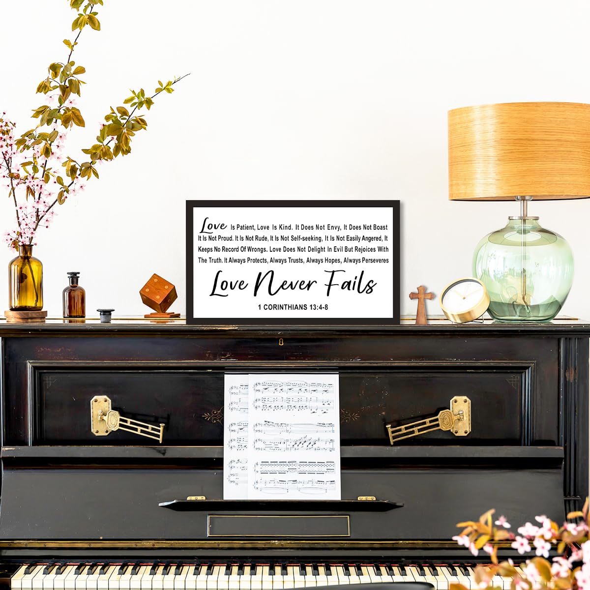 Love is Patient Love is Kind Wood Box Sign Desk Decor,1 Corinthians 13:4-8 Bible Verse Wooden Block Sign for Home Farmhouse Bedroom Wall Shelf Tabletop Decor
