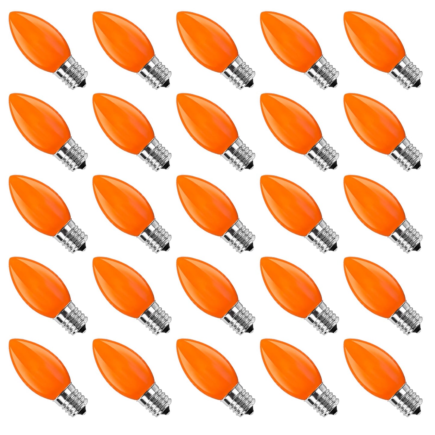 GOOTHY 25 Pack C9 Orange Halloween Replacement Light Bulb, C9 Orange Christmas Lights Bulbs for Halloween Outdoor Patio String Lights, E17 Intermediate Base Night Light Bulbs, 7 Watt, 120 Volt